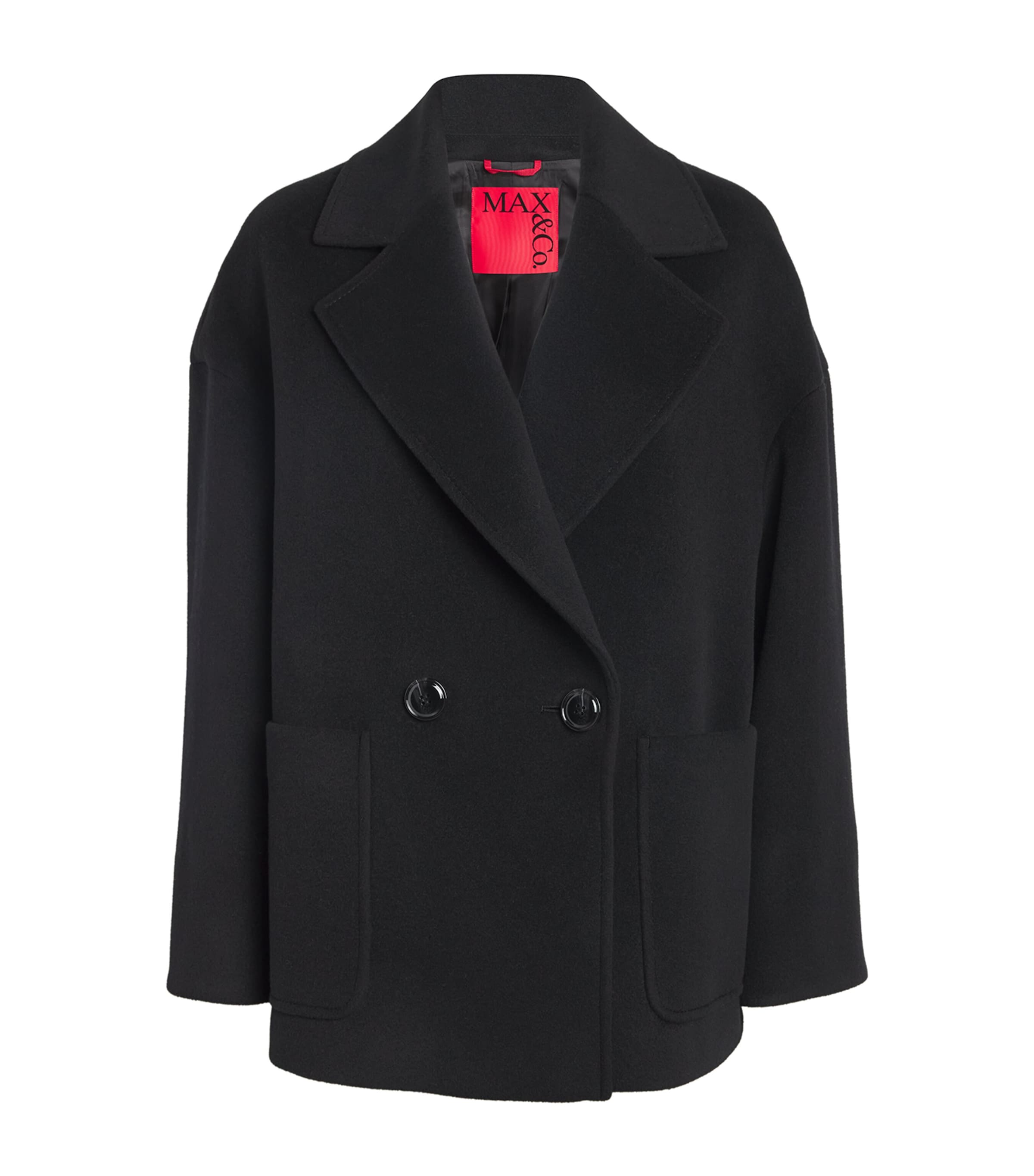 Shop Max & Co Virgin Wool Pea Coat In Black