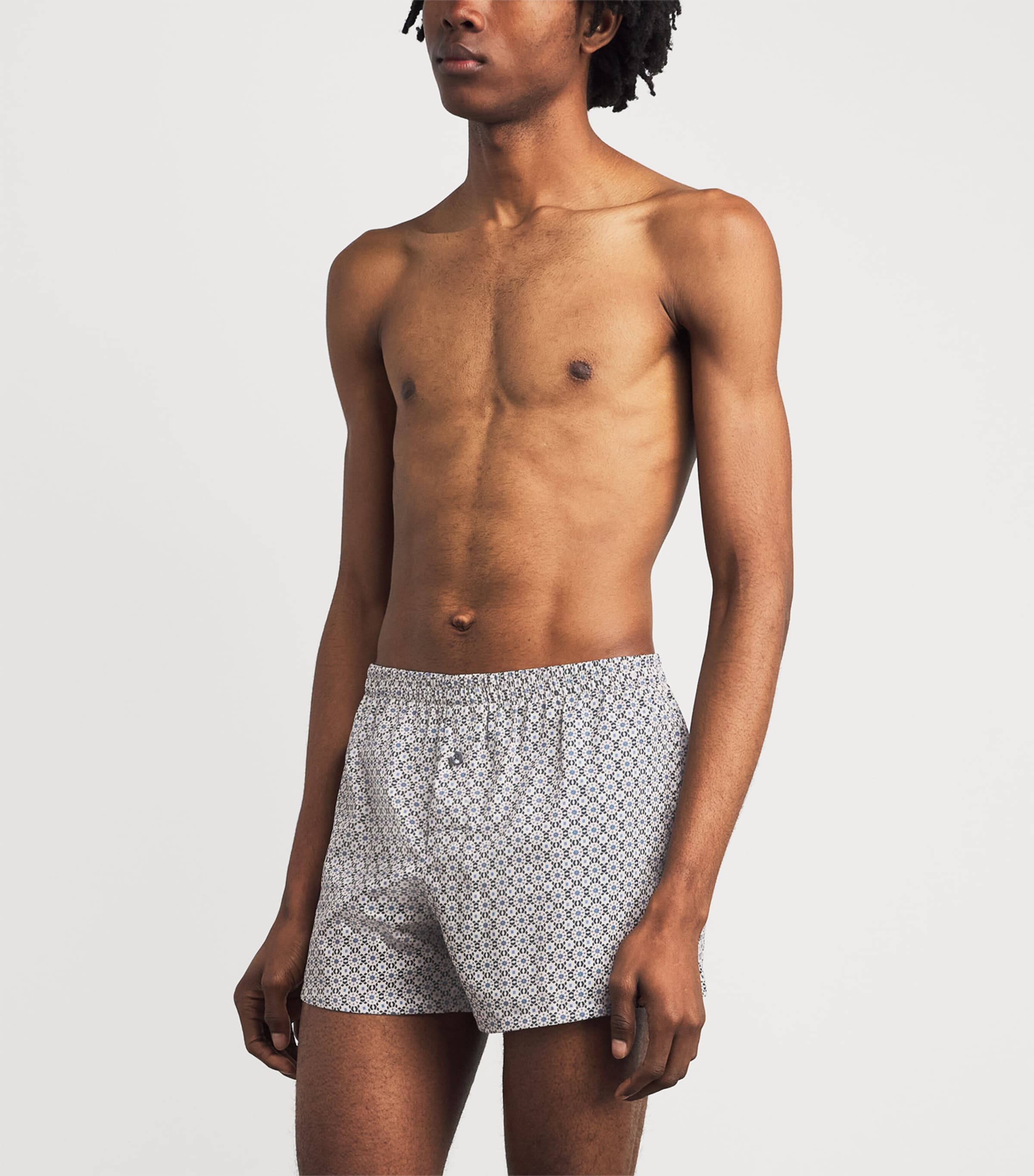 Zimmerli Mens Cotton Sateen Printed Boxer Shorts Beige Mosaic Image 2