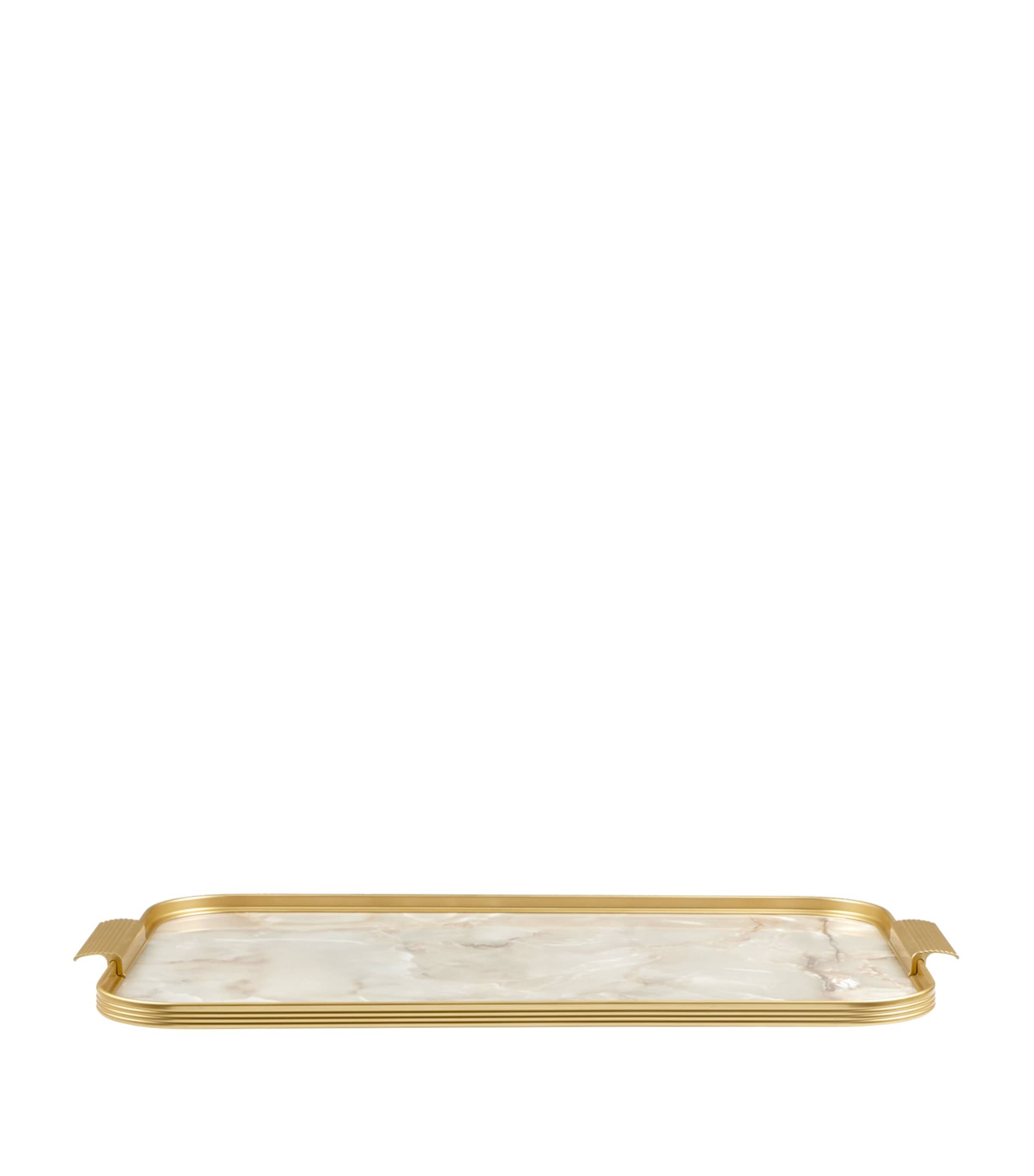Ribbed Tray (51cm) GOLD W/ WHITE MARBLE Image 2
