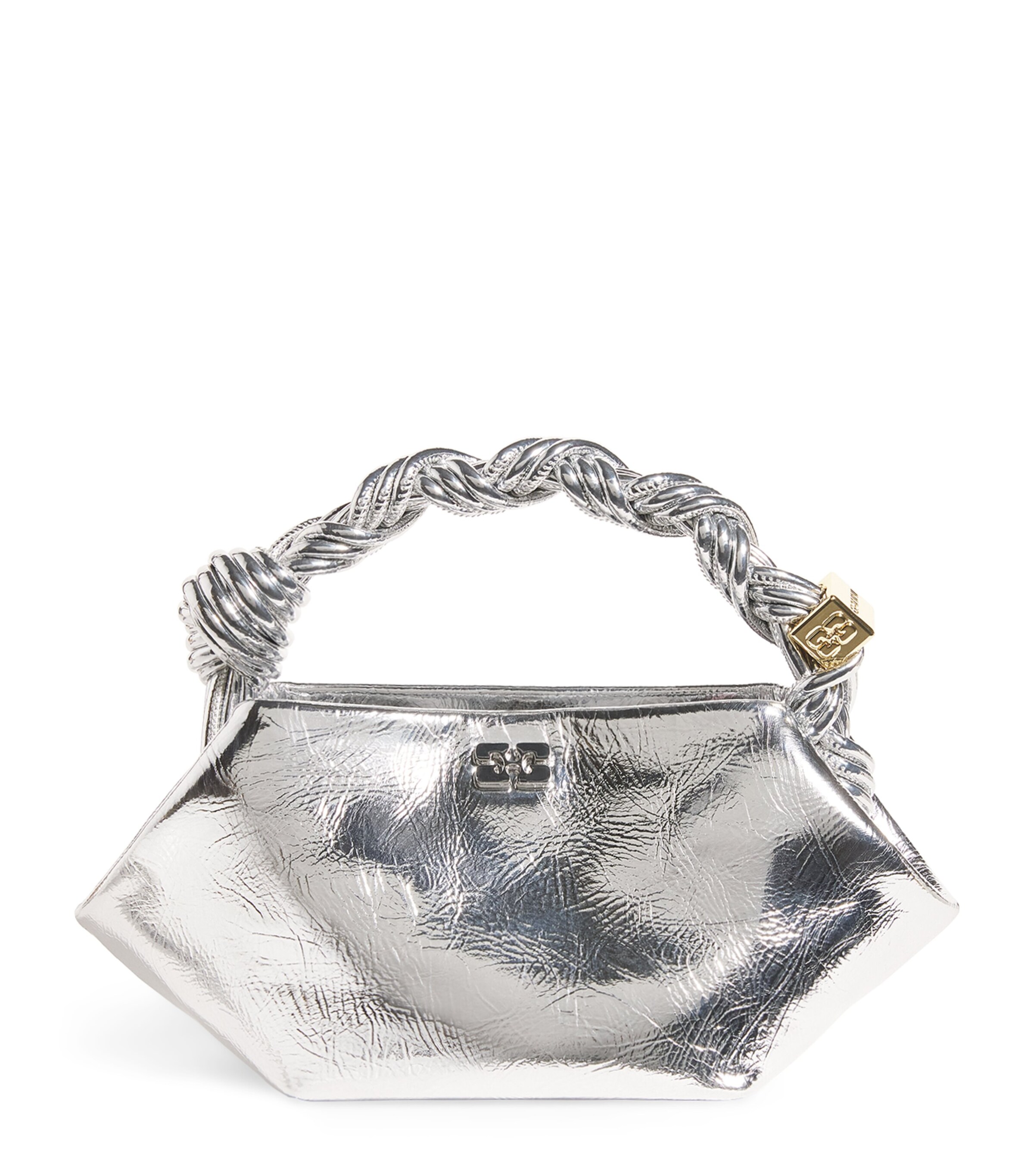GANNI Silver Mini Metallic Bou Top-Handle Bag | Harrods US