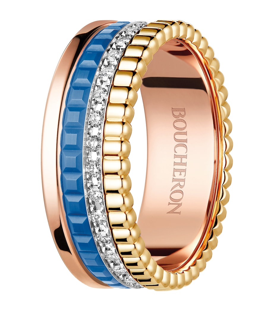 Small Mixed Gold and Diamond Quatre Blue Ring MULTI Image 3