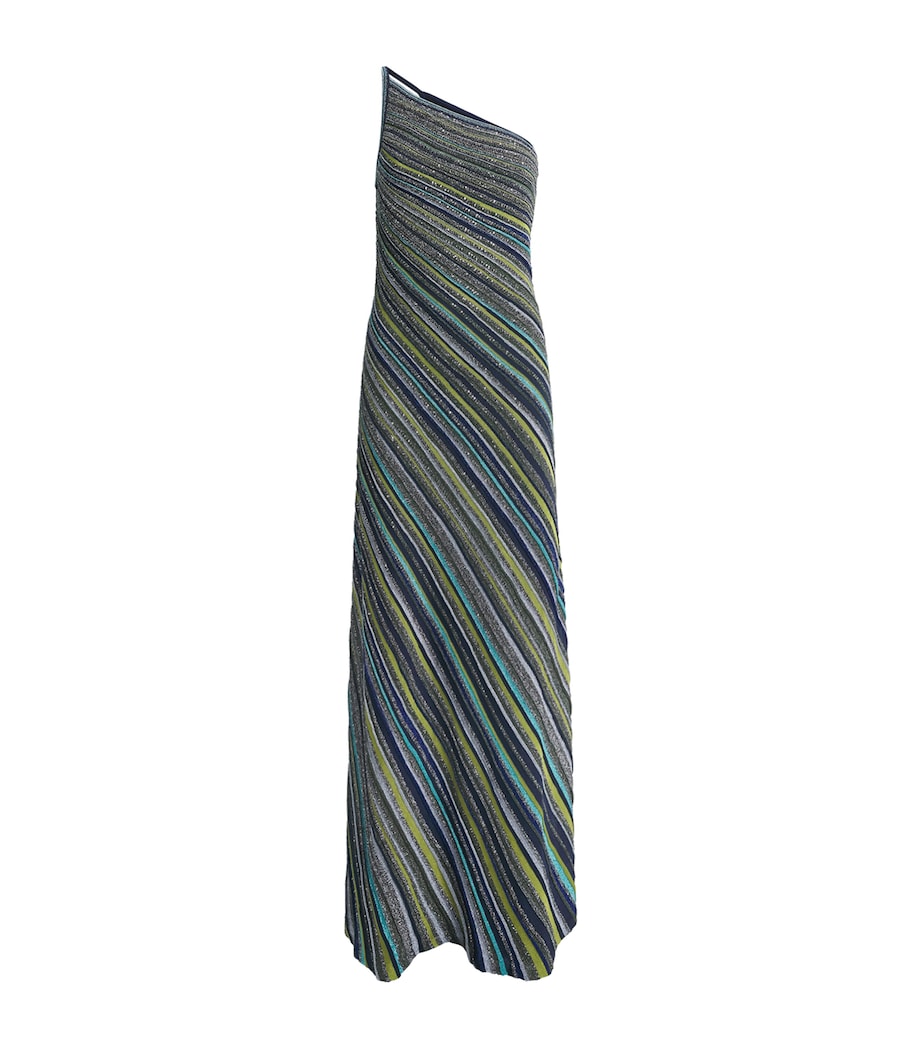 Missoni Womens Stripe One-Shoulder Maxi Dress Green Tones Image 1