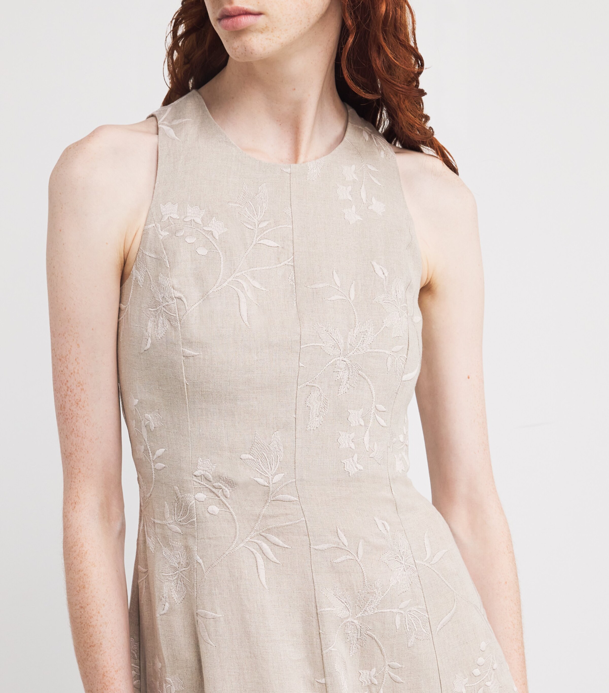 Eleventy Womens x Harrods Linen Floral-Embroidered Dress Sabbia Image 4