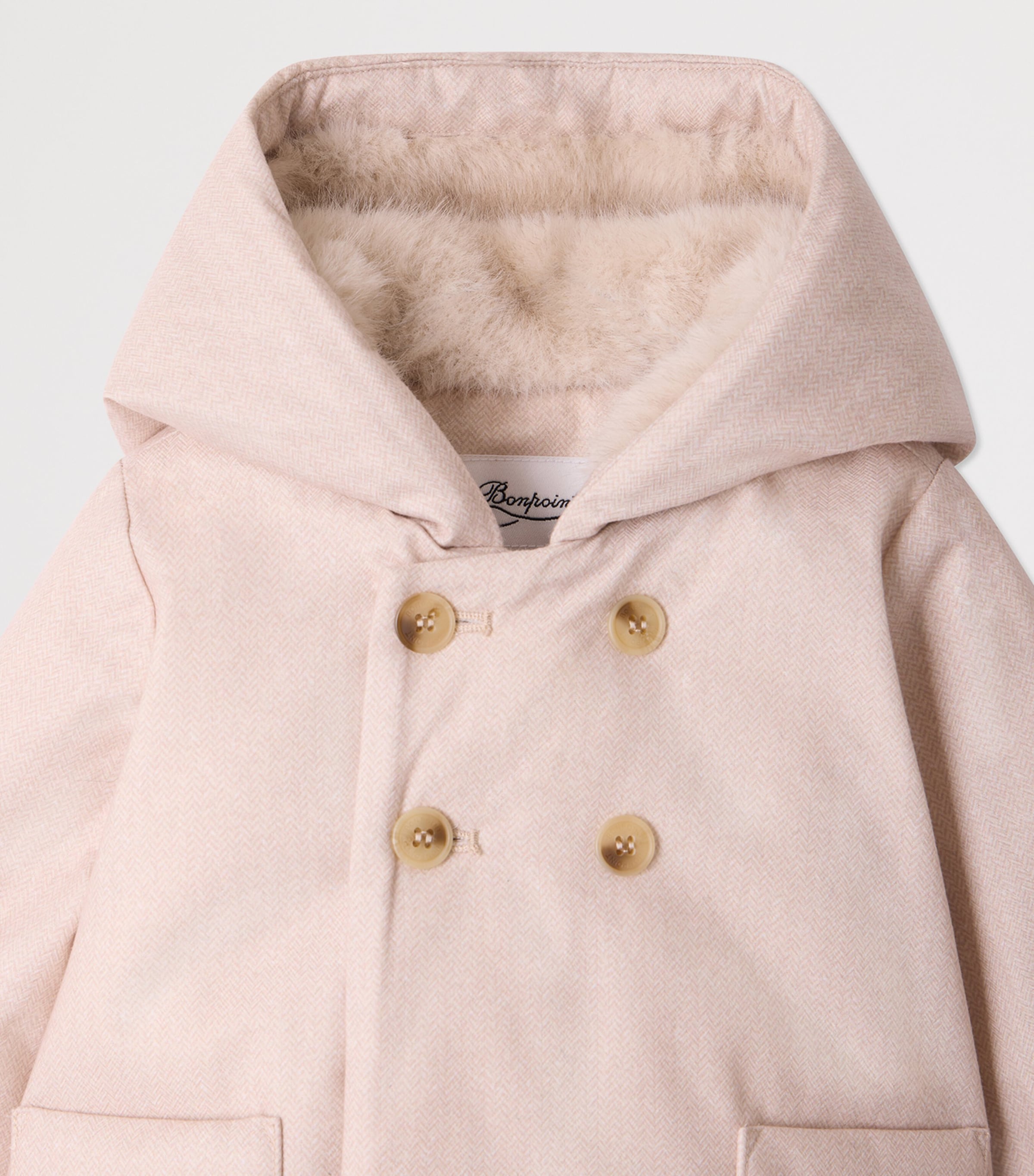 Bonpoint Faux Fur-Lined Hooded Coat (6-18 Months) Beige Chine Image 3