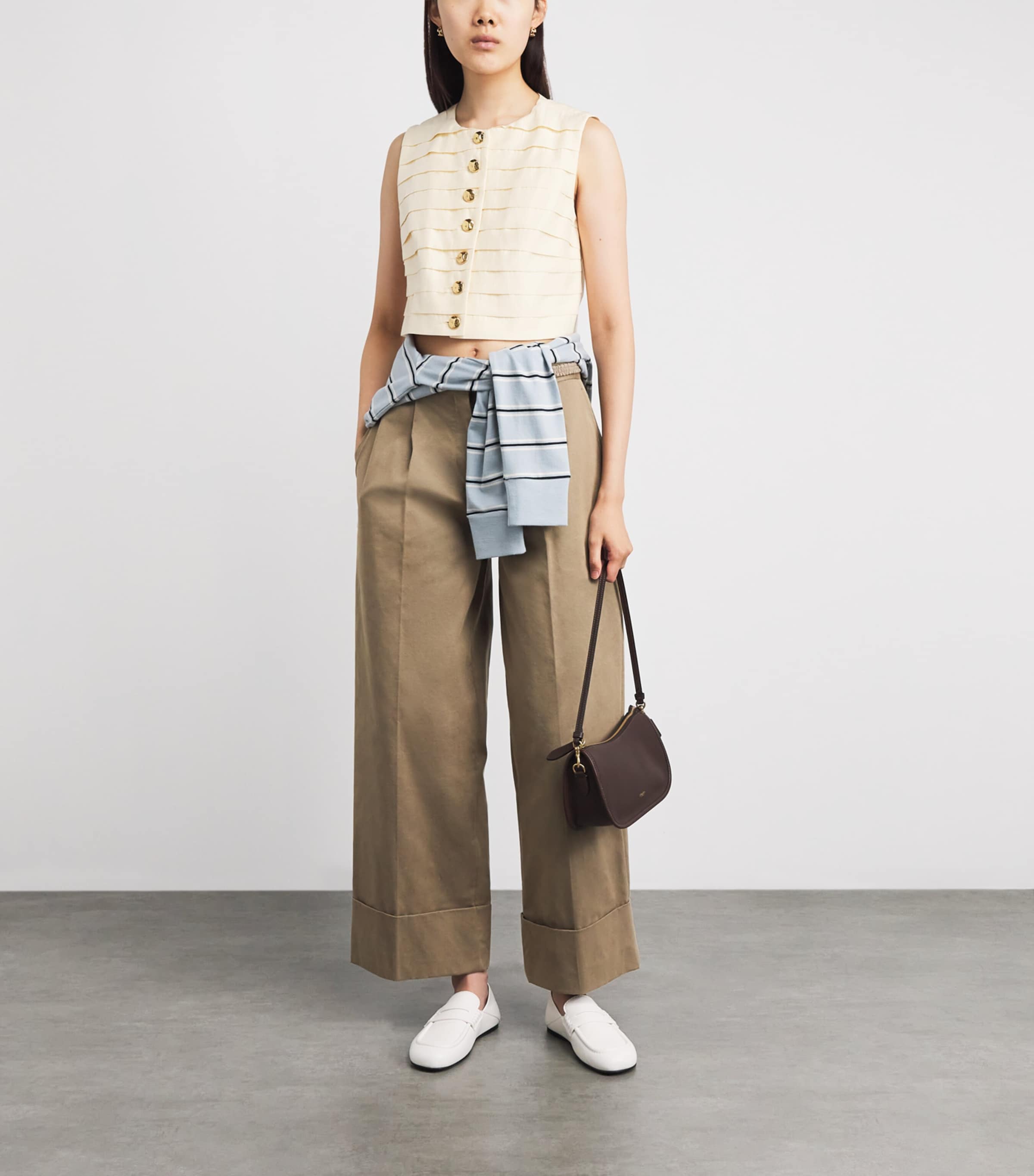 Sandro Paris Womens Cotton-Blend Sleeveless Crop Top Vanilla Image 2