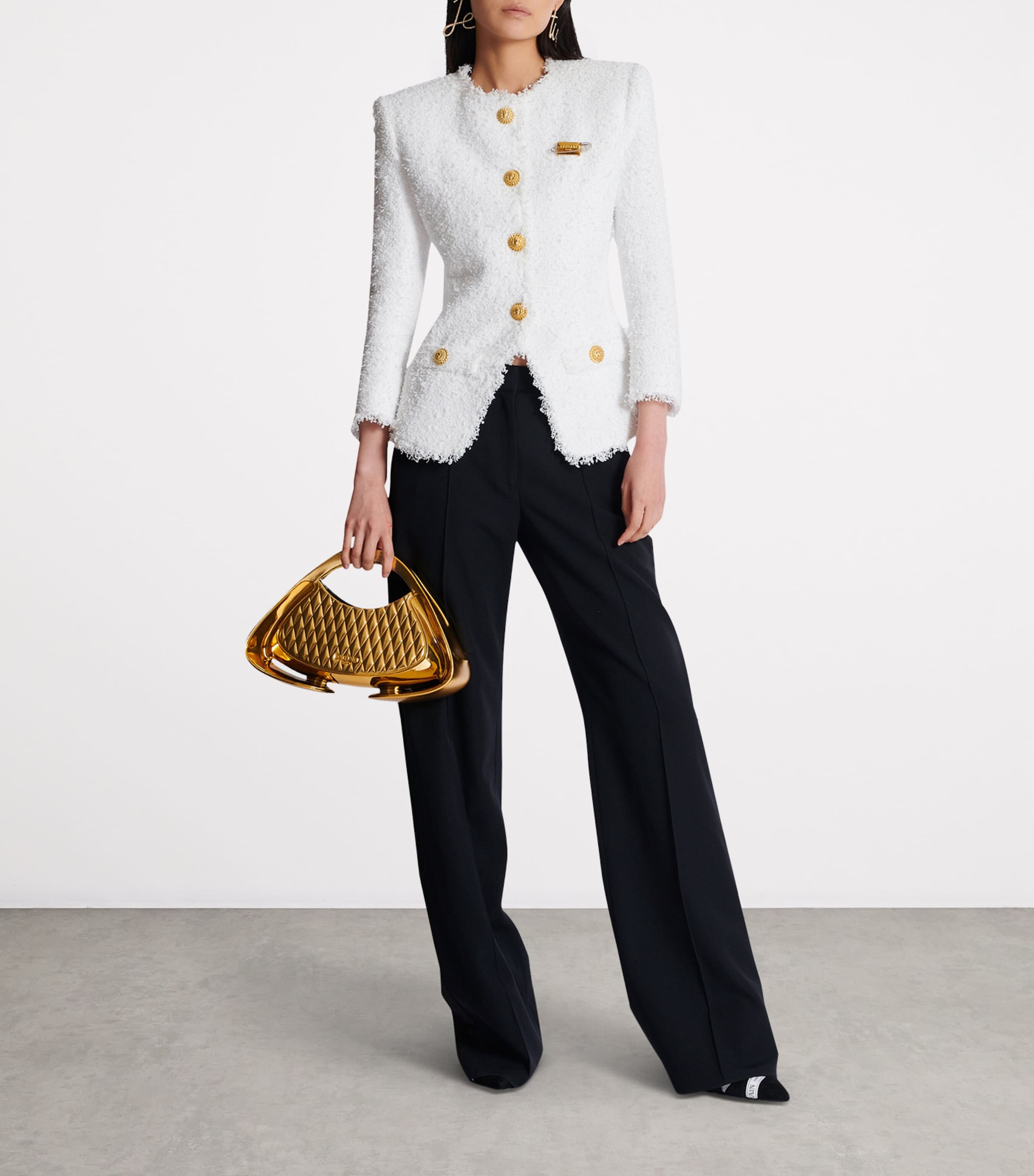 Balmain White Tweed Single-Breasted Jacket Harrods UK