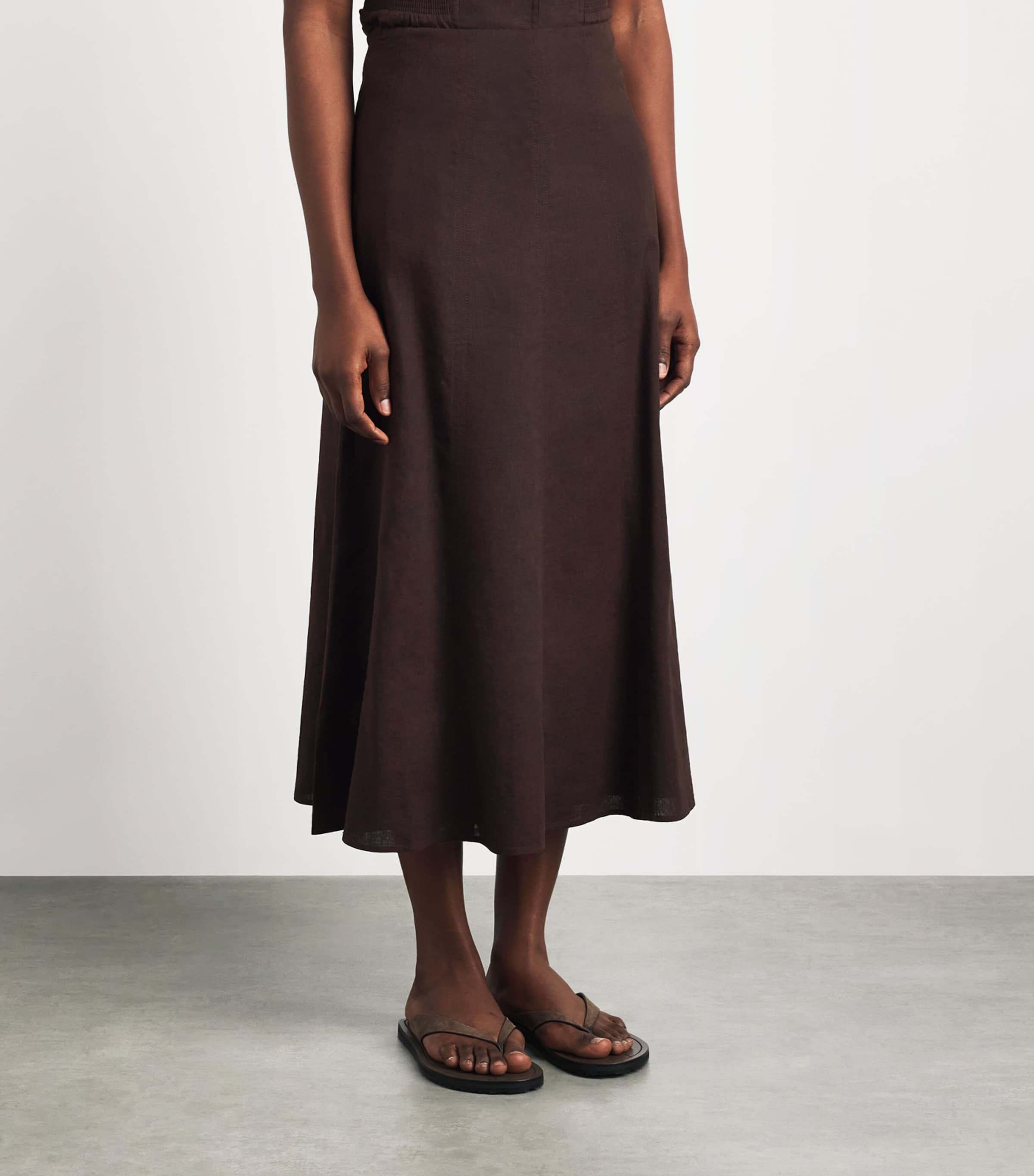 ME+EM Womens Linen-Blend Maxi Skirt Cocoa Brown Image 4