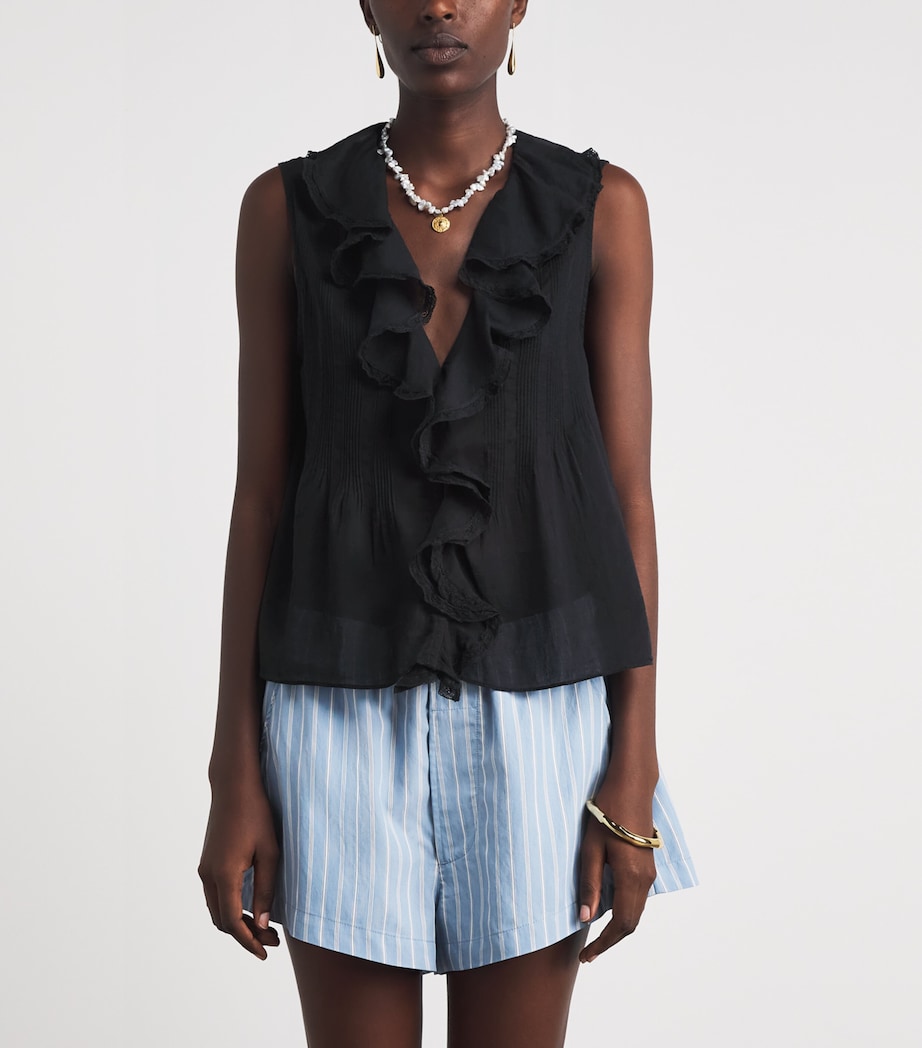 DÔEN Womens Organic Cotton Hilda Ruffle Top Black Image 4