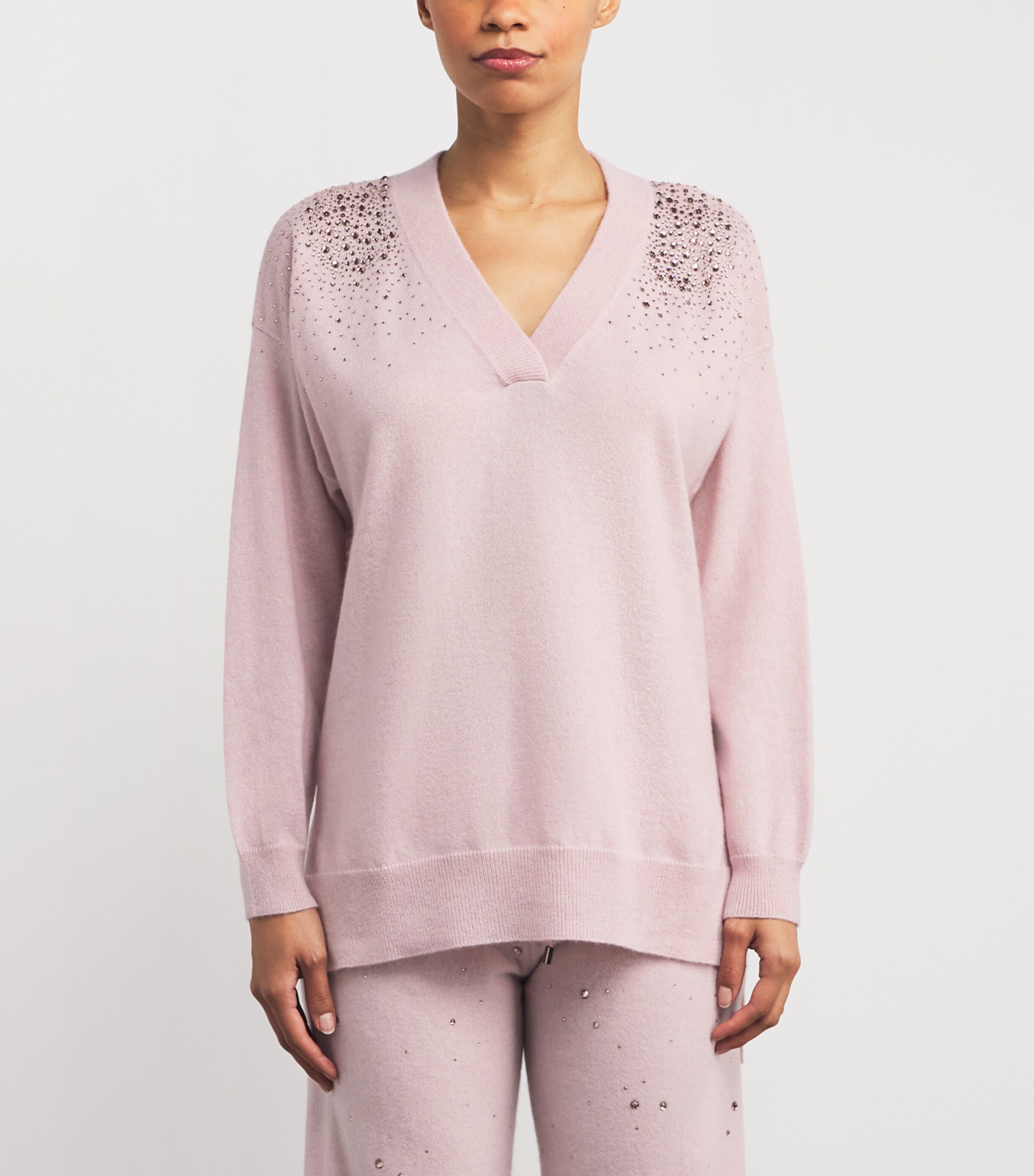 Cashmere Crystal-Embellished Aria Sweater PINK SORBET/VIN Image 4