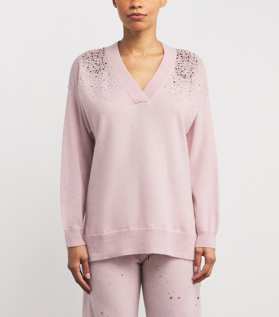 Cashmere Crystal-Embellished Aria Sweater PINK SORBET/VIN Image 4