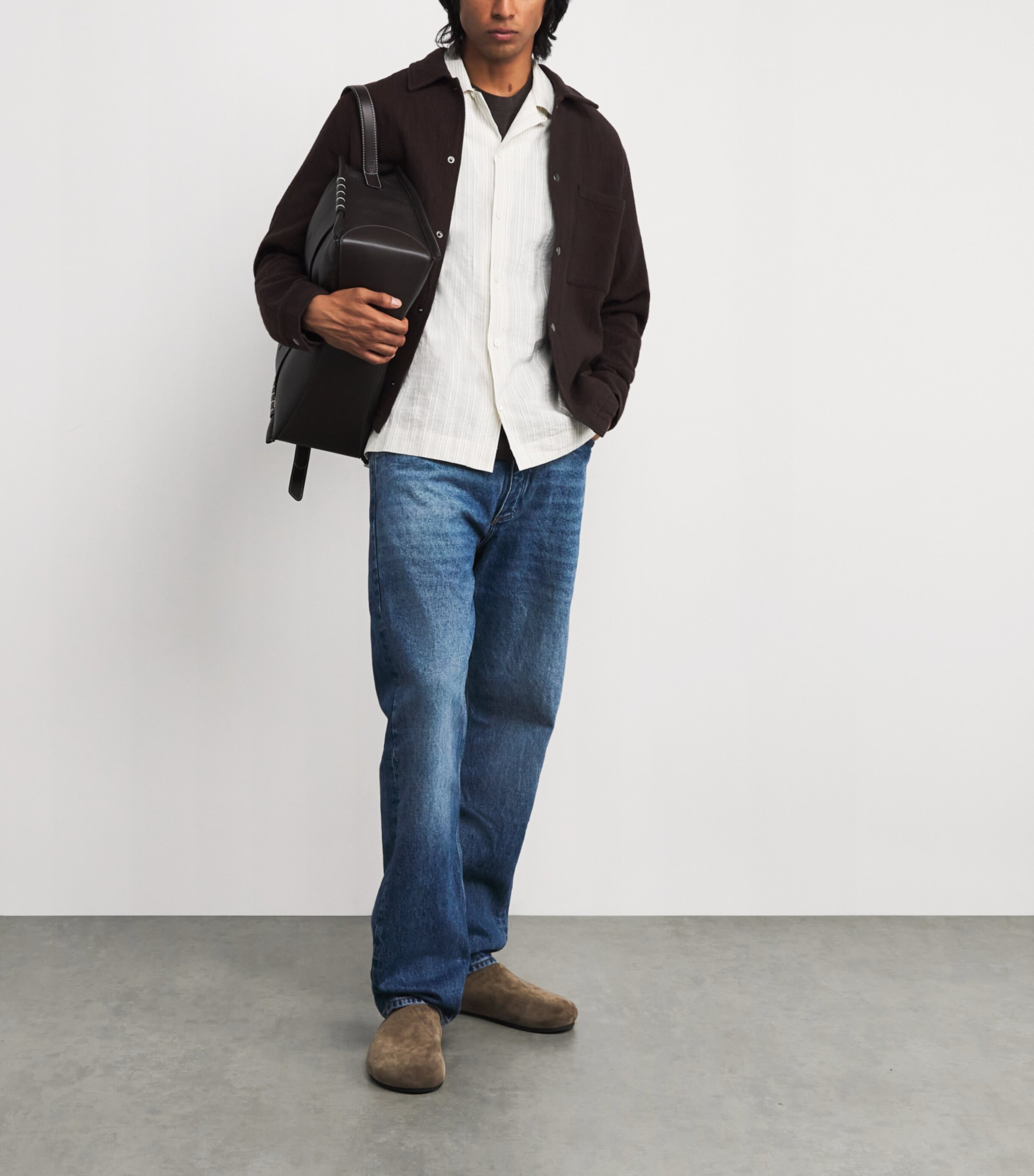 Wax London Mens Cotton Romer Overshirt Dark Brown Image 2