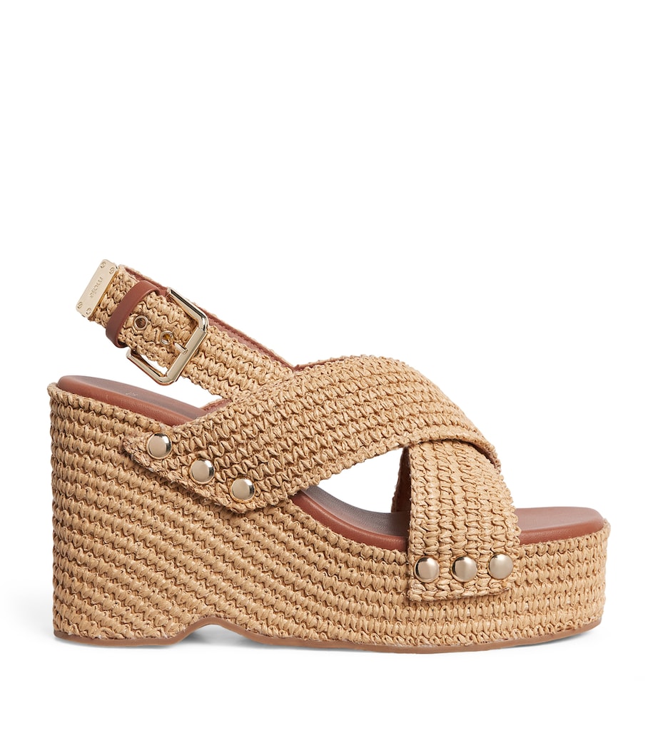 Maje Raffia-Effect Wedge Sandals 110 Beige Light Image 1