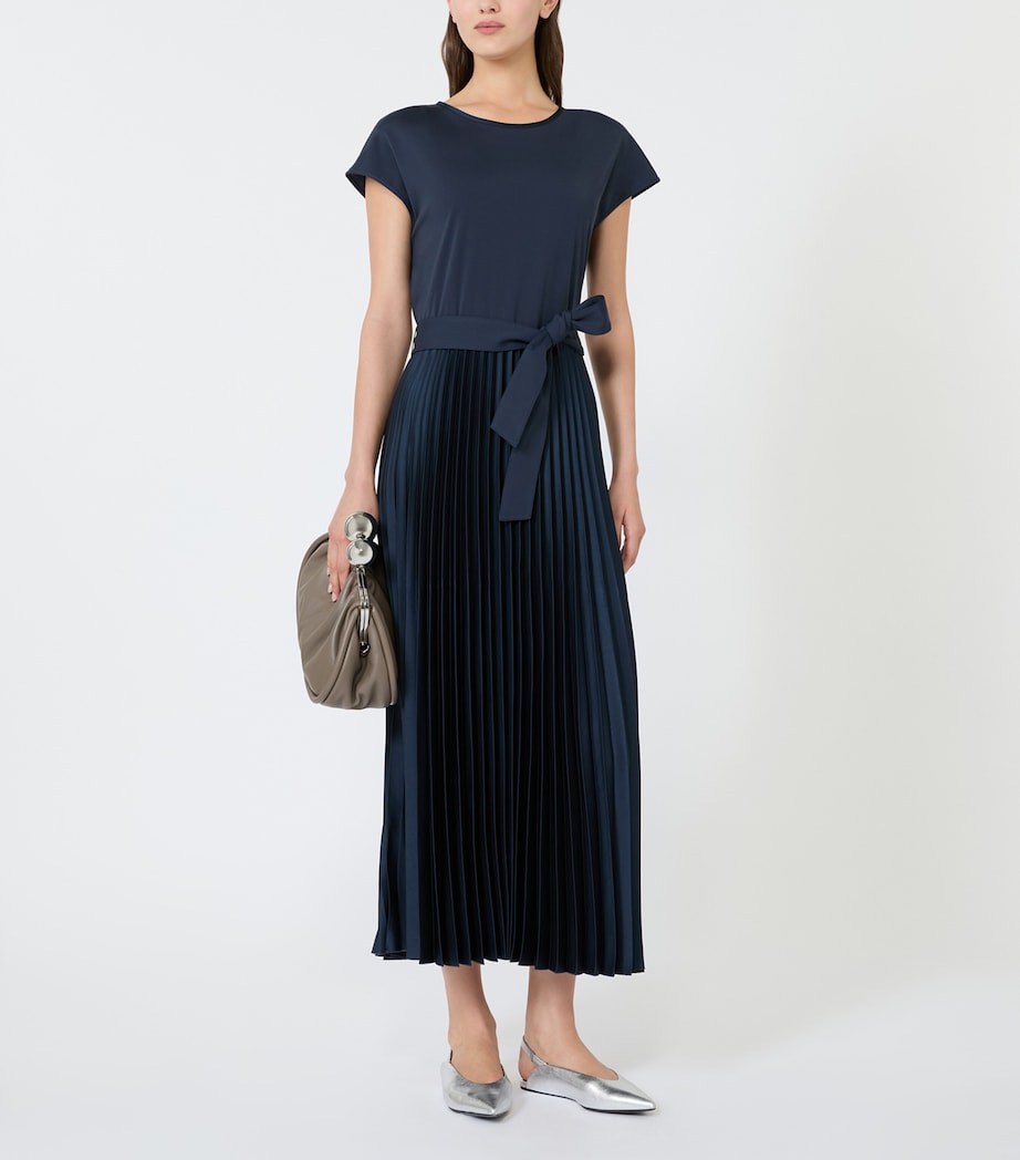 Weekend Max Mara Womens Short-Sleeve Pleated Midi Dress Navy Image 2
