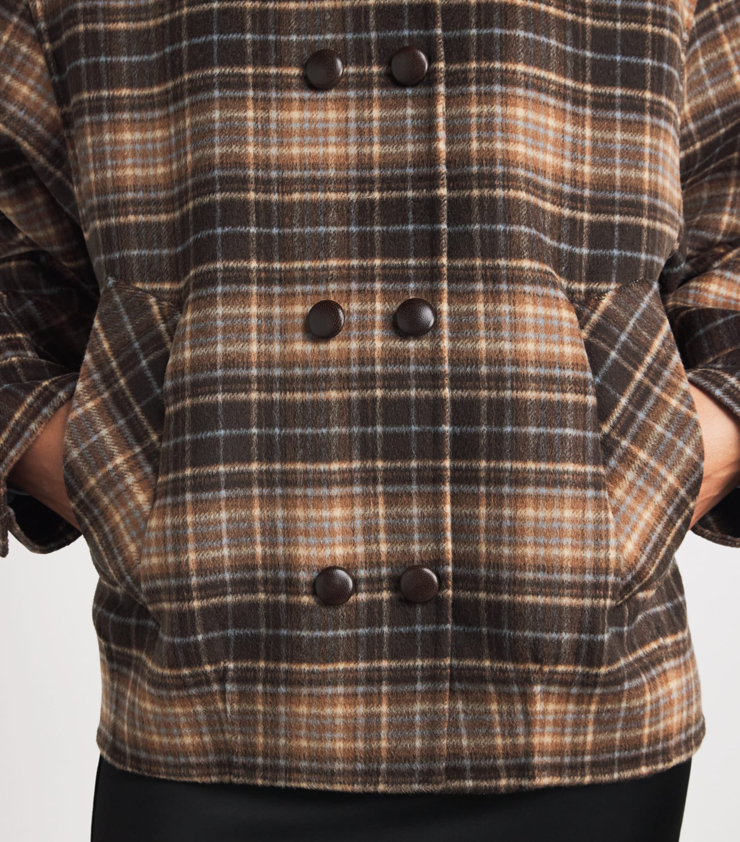 Sandro Paris Womens Wool-Blend Oversized Check Coat Brown Image 3