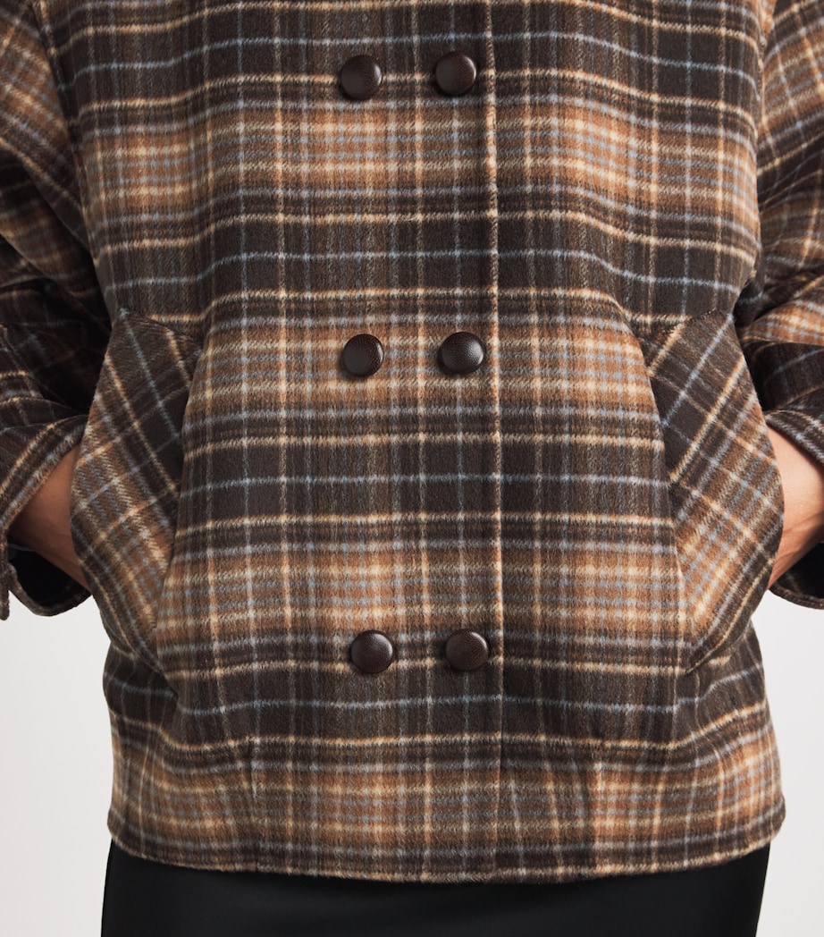 Sandro Paris Womens Wool-Blend Oversized Check Coat Brown Image 3