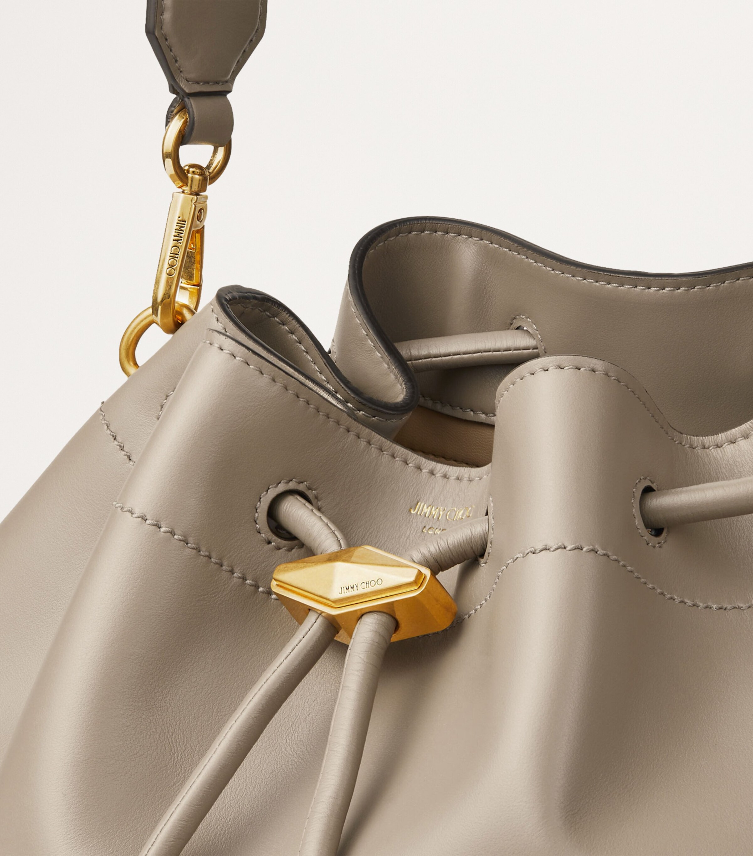 Medium Leather Cinch Shoulder Bag TAUPE/GOLD Image 4