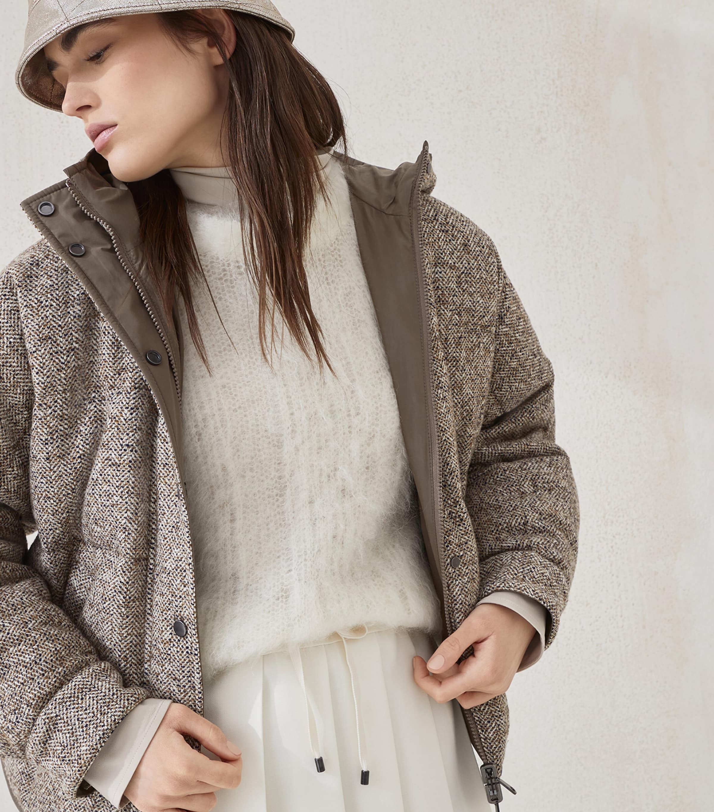 Brunello Cucinelli Brown Down-Wool-Silk-Blend Hooded Jacket