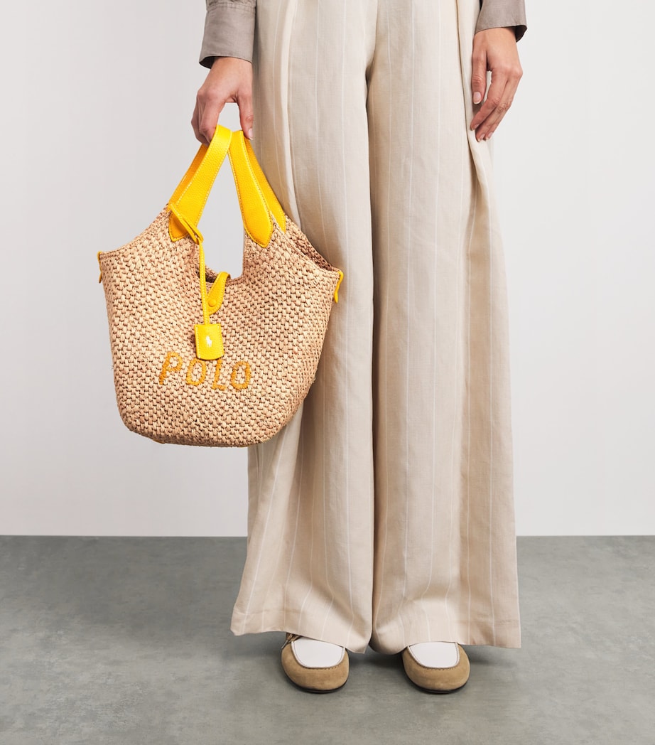 Medium Raffia Polo Play Tote Bag NATURL/CANARY YELLOW Image 5