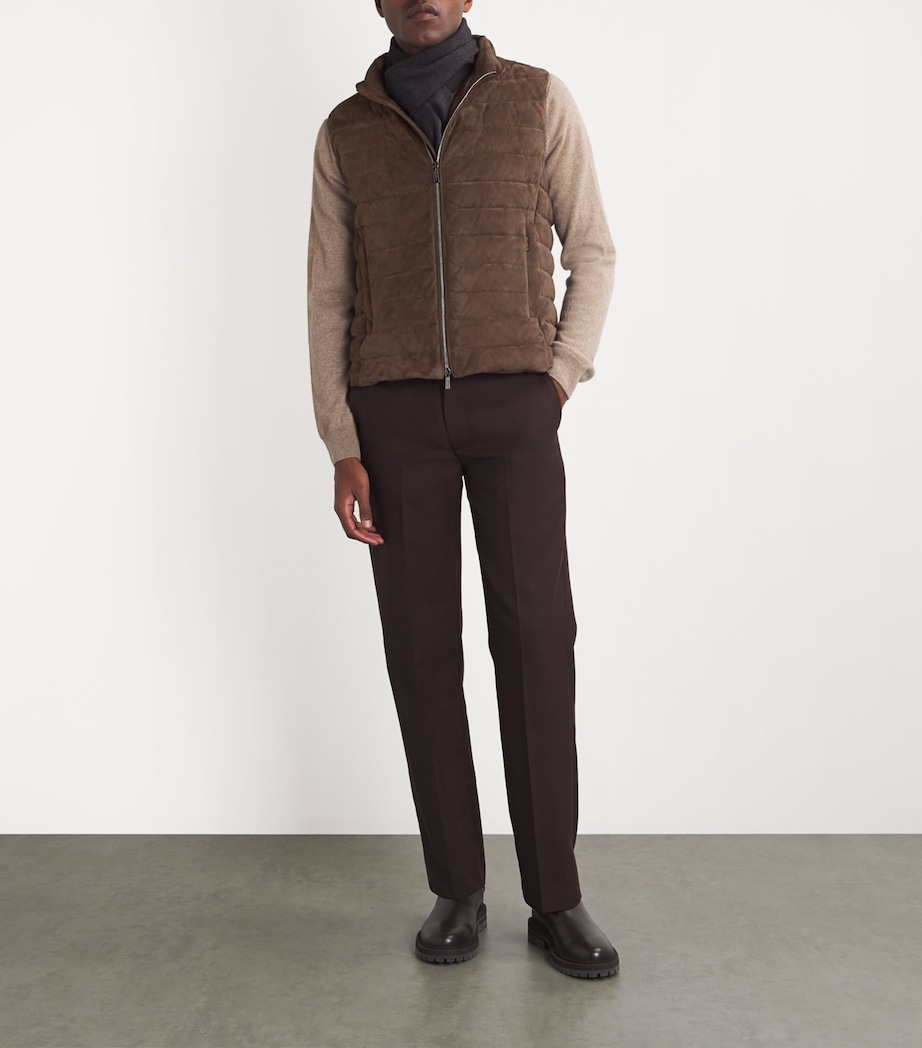 Moorer Mens Suede Down Gilet Fumo Image 2