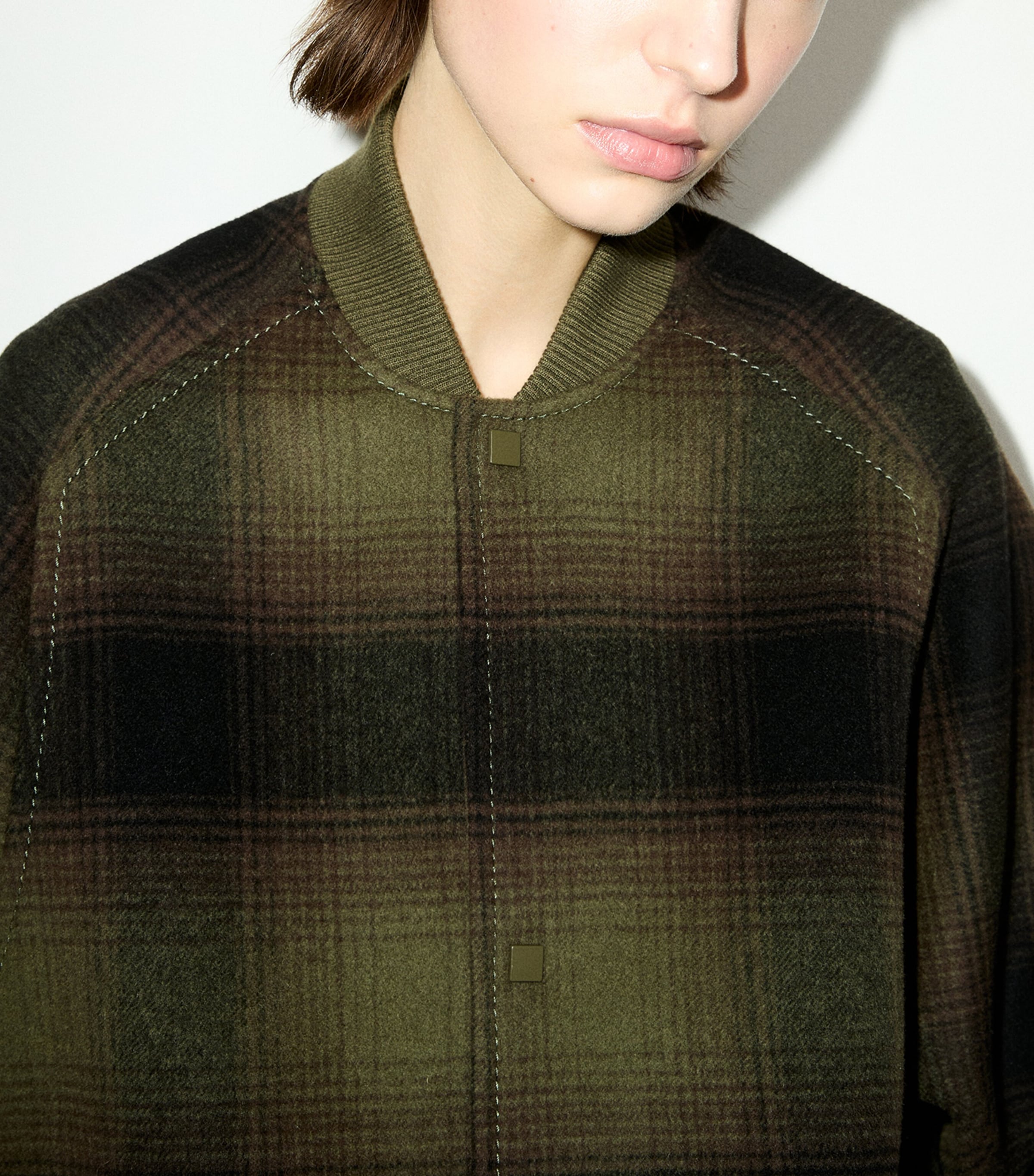 MAX&Co. Womens Virgin Wool Plaid Bomber Jacket Green Image 4