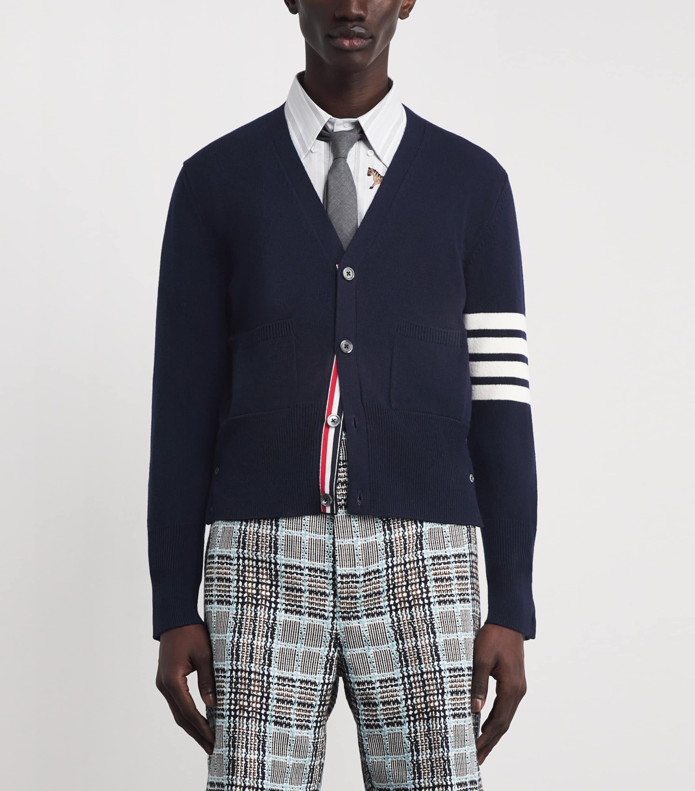 Virgin Wool 4-Bar Stripe Cardigan NAVY Image 3