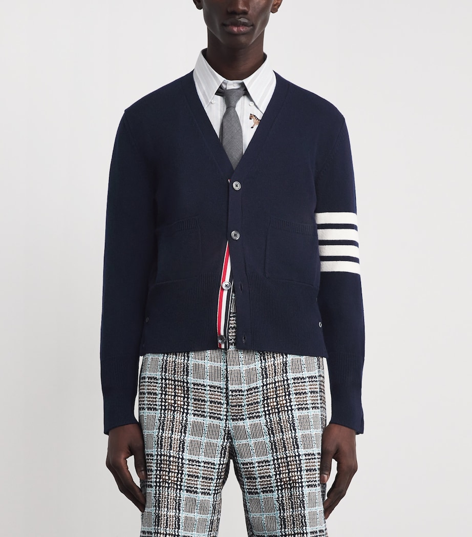 Virgin Wool 4-Bar Stripe Cardigan NAVY Image 3