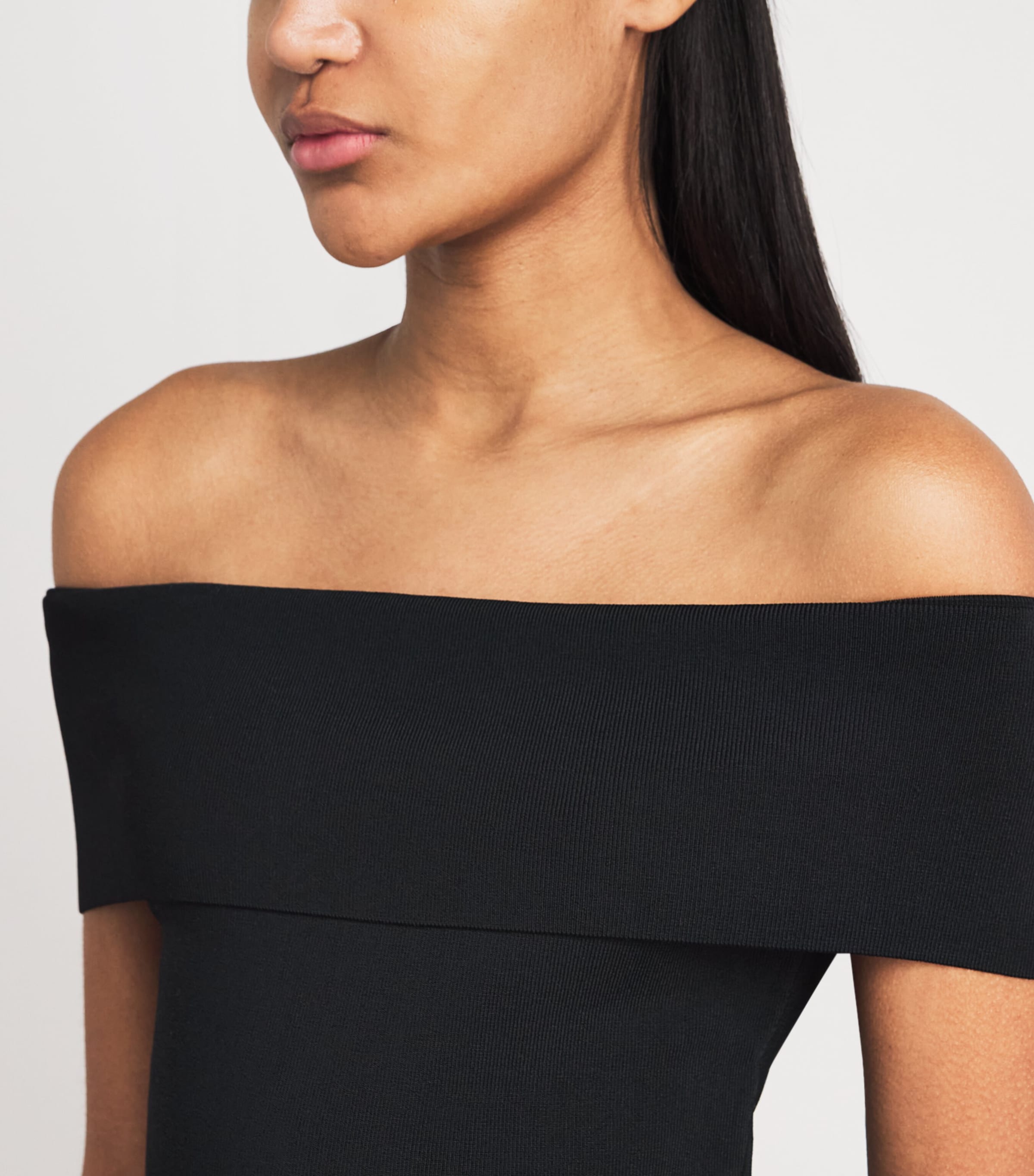 Maje Womens Rib-Knit Off-The-Shoulder Top Black Image 3
