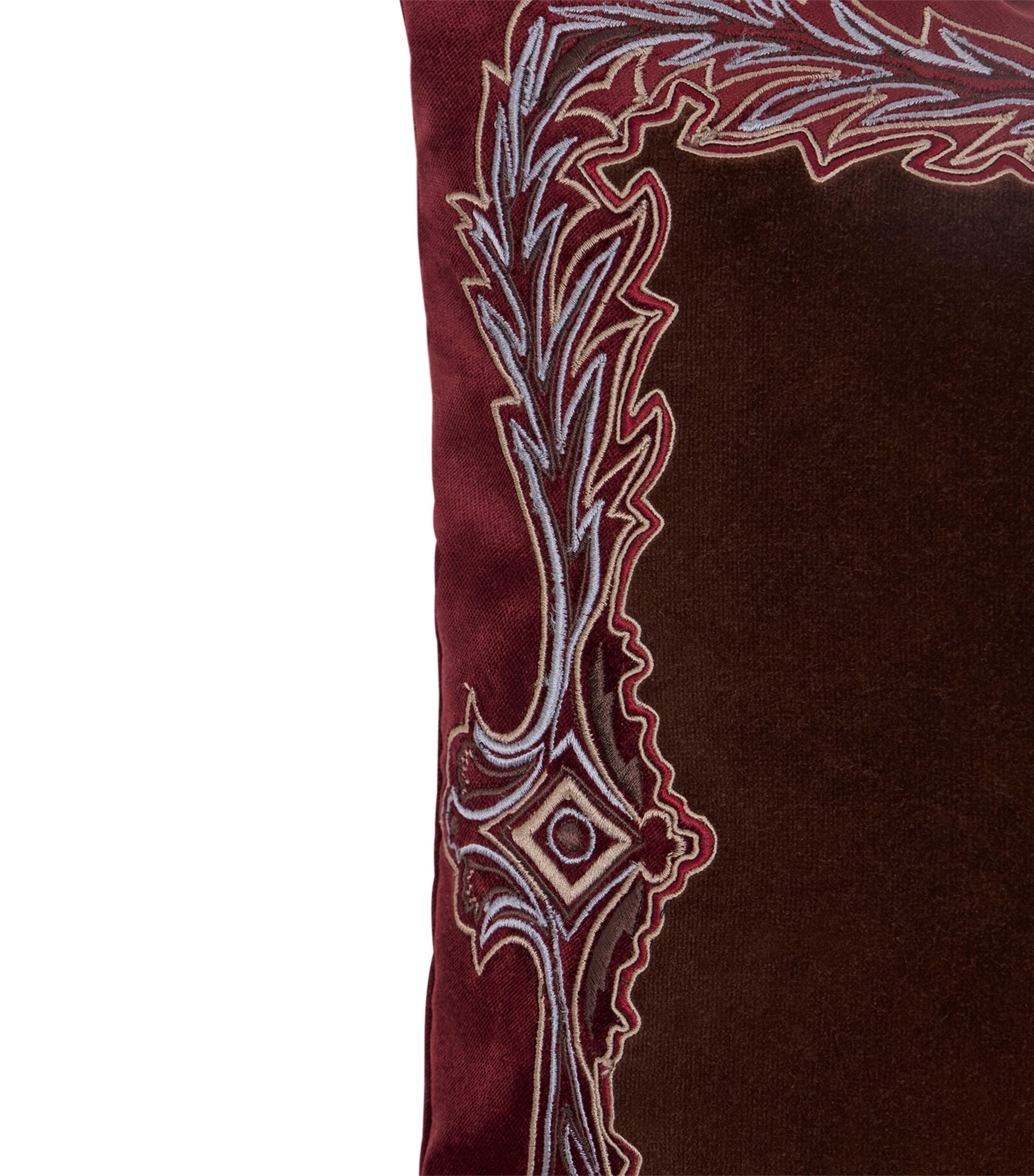 Cotton Velvet Embroidered Kiri Cushion (45cm x 45cm) BROWN Image 3