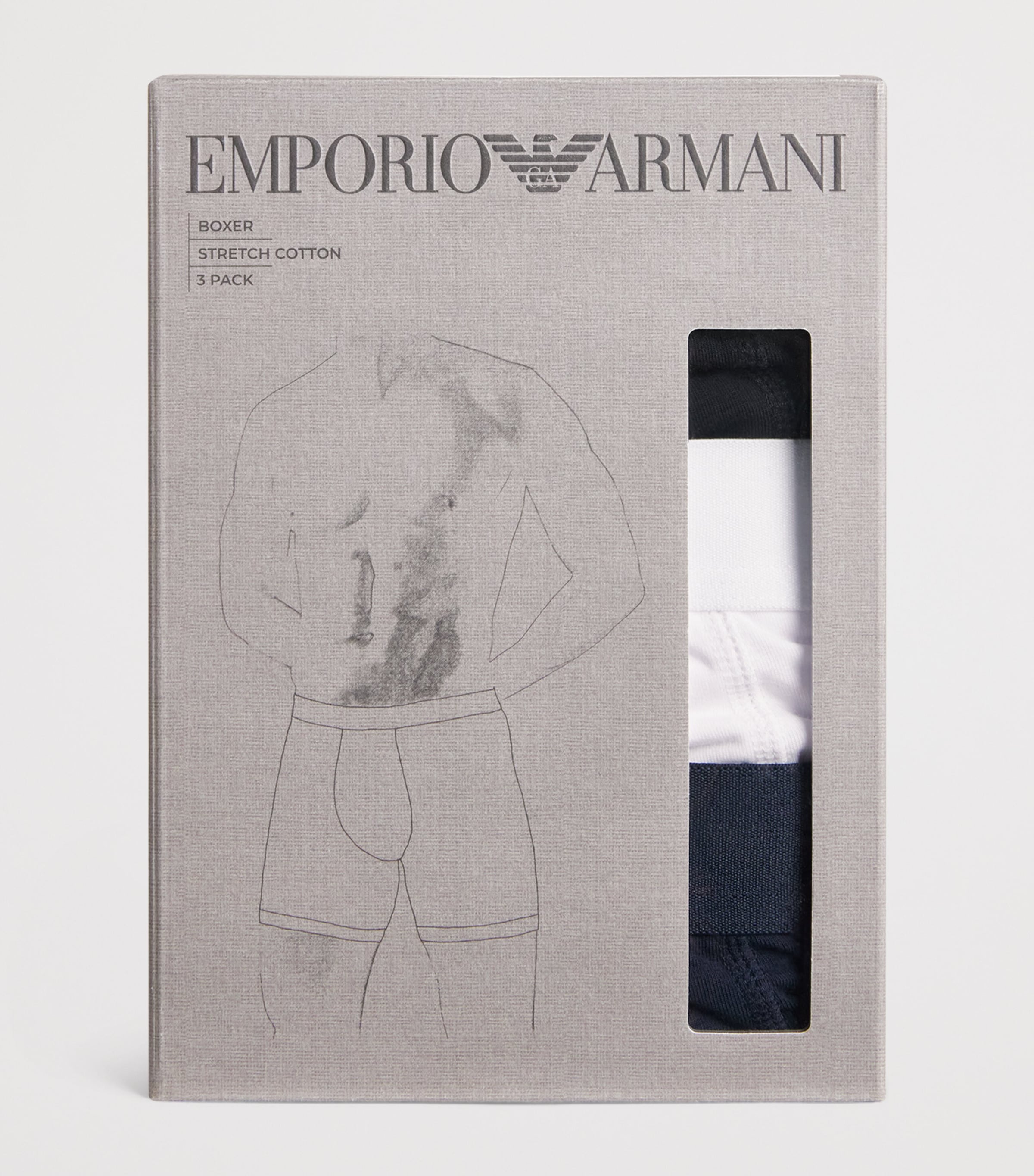 Emporio Armani Mens Stretch-Cotton Boxer Briefs (Pack of 3) Black/whi Image 4