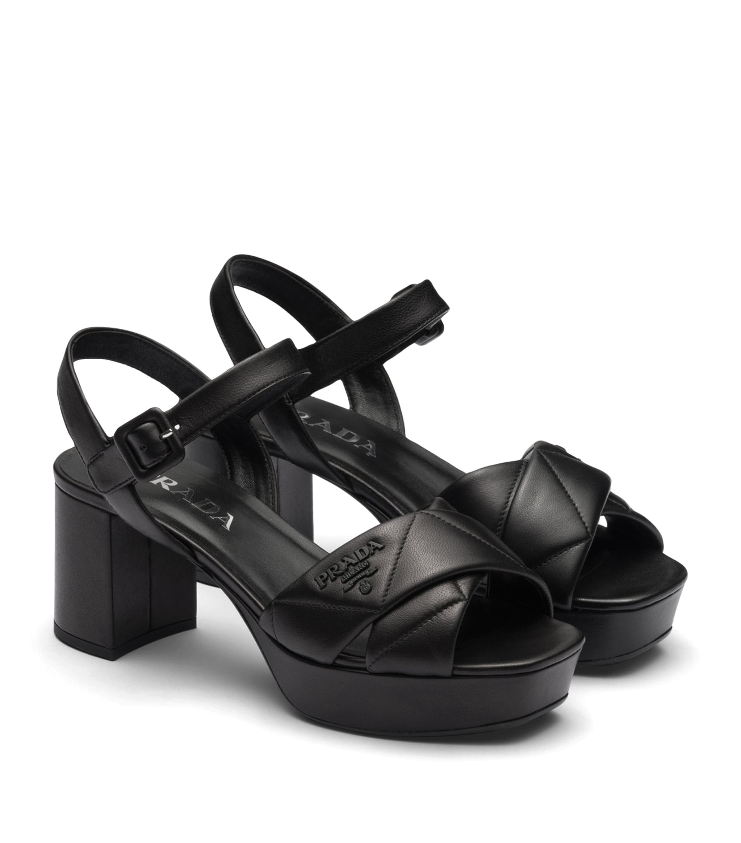 Prada Black Quilted Leather Platform Sandals 65 | Harrods UK