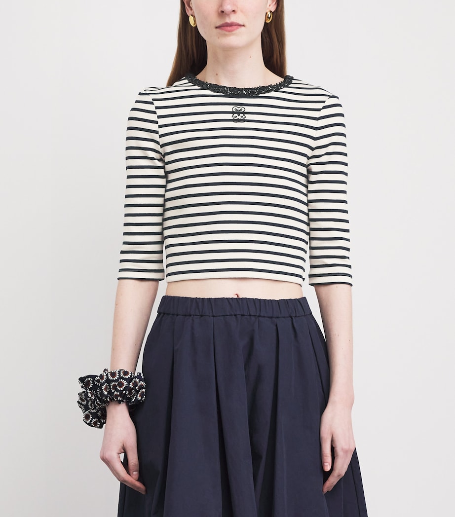 Sandro Paris Womens Stretch-Cotton Stripe Crop Top Navy Blue Image 4