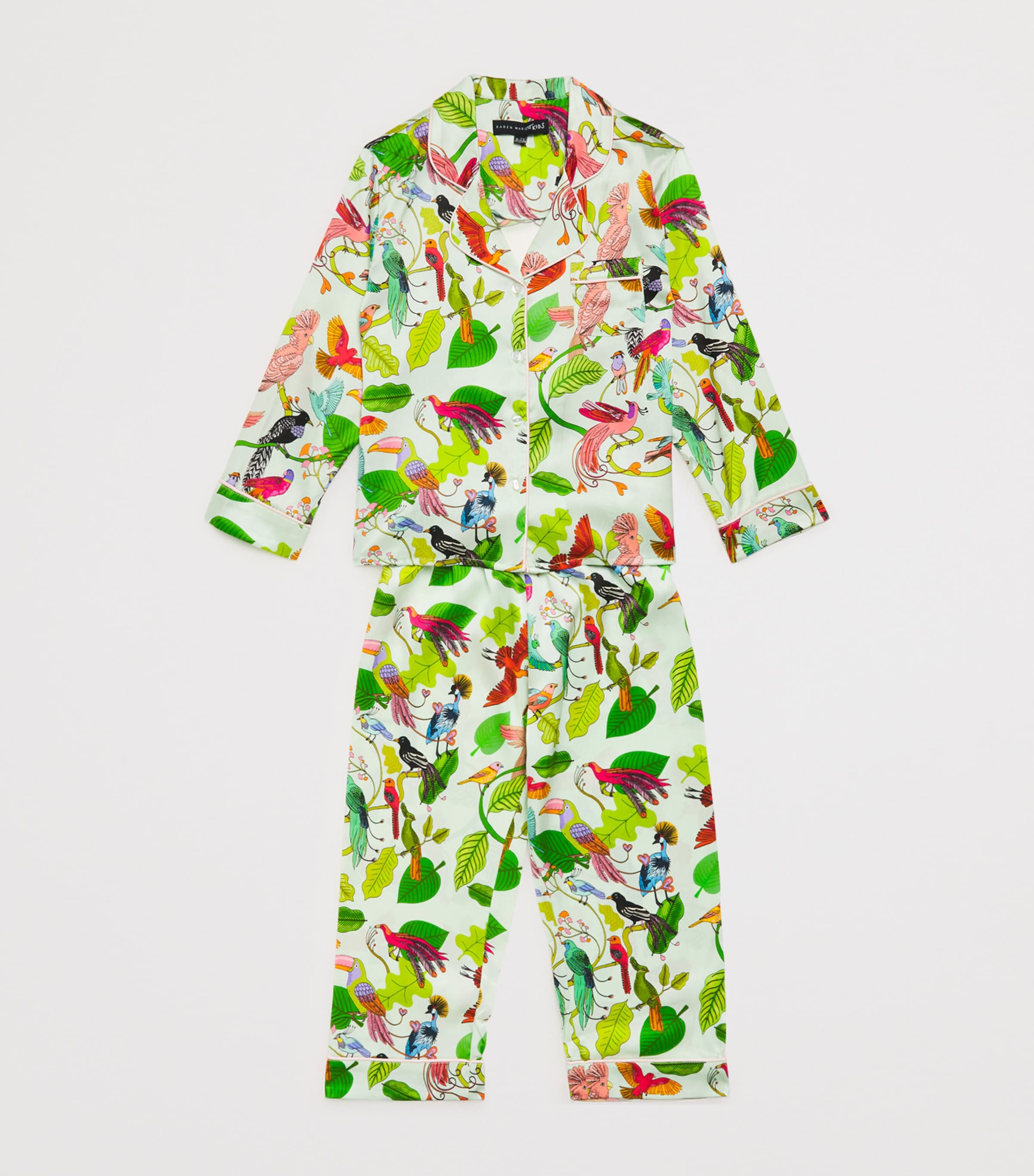Stretch-Silk Birds of a Feather Print Pyjama Set (2-13 Years) GREEN Image 3