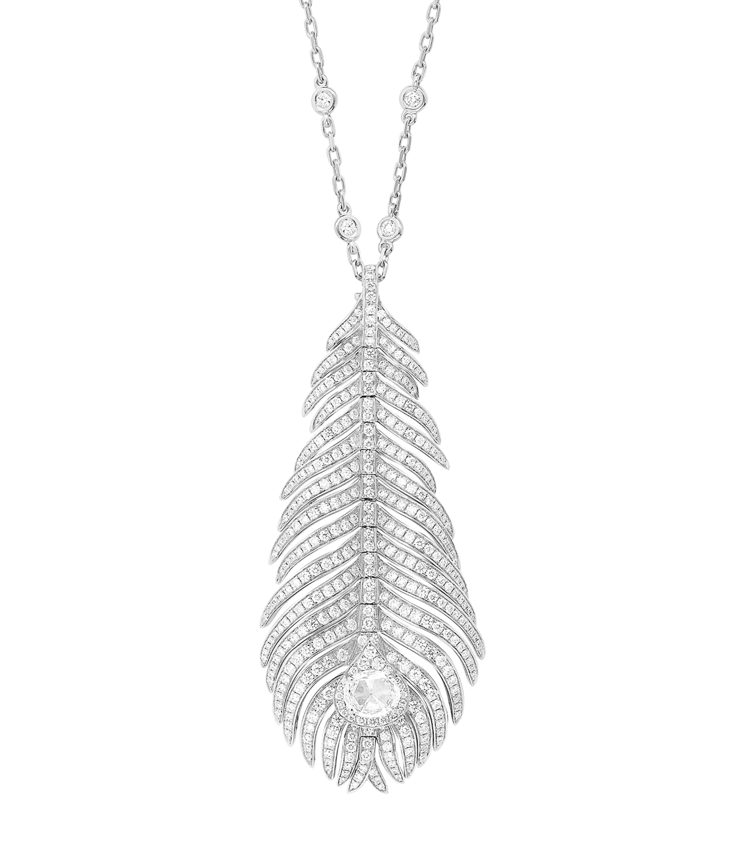 White Gold and Diamond Plume de Paon Necklace WHITE GOLD Image 3