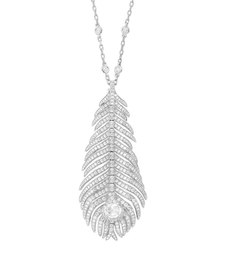 White Gold and Diamond Plume de Paon Necklace WHITE GOLD Image 3