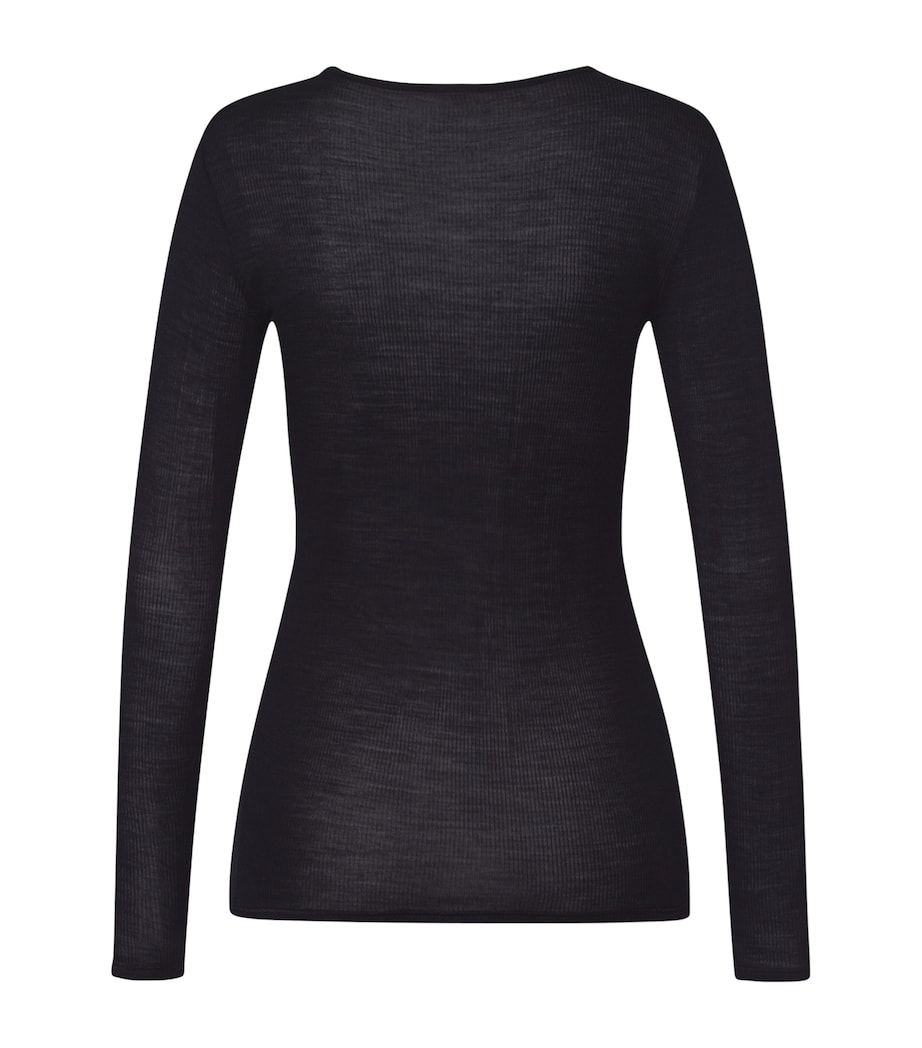 Wool-Silk Woolen Lace T-Shirt BLACK Image 2