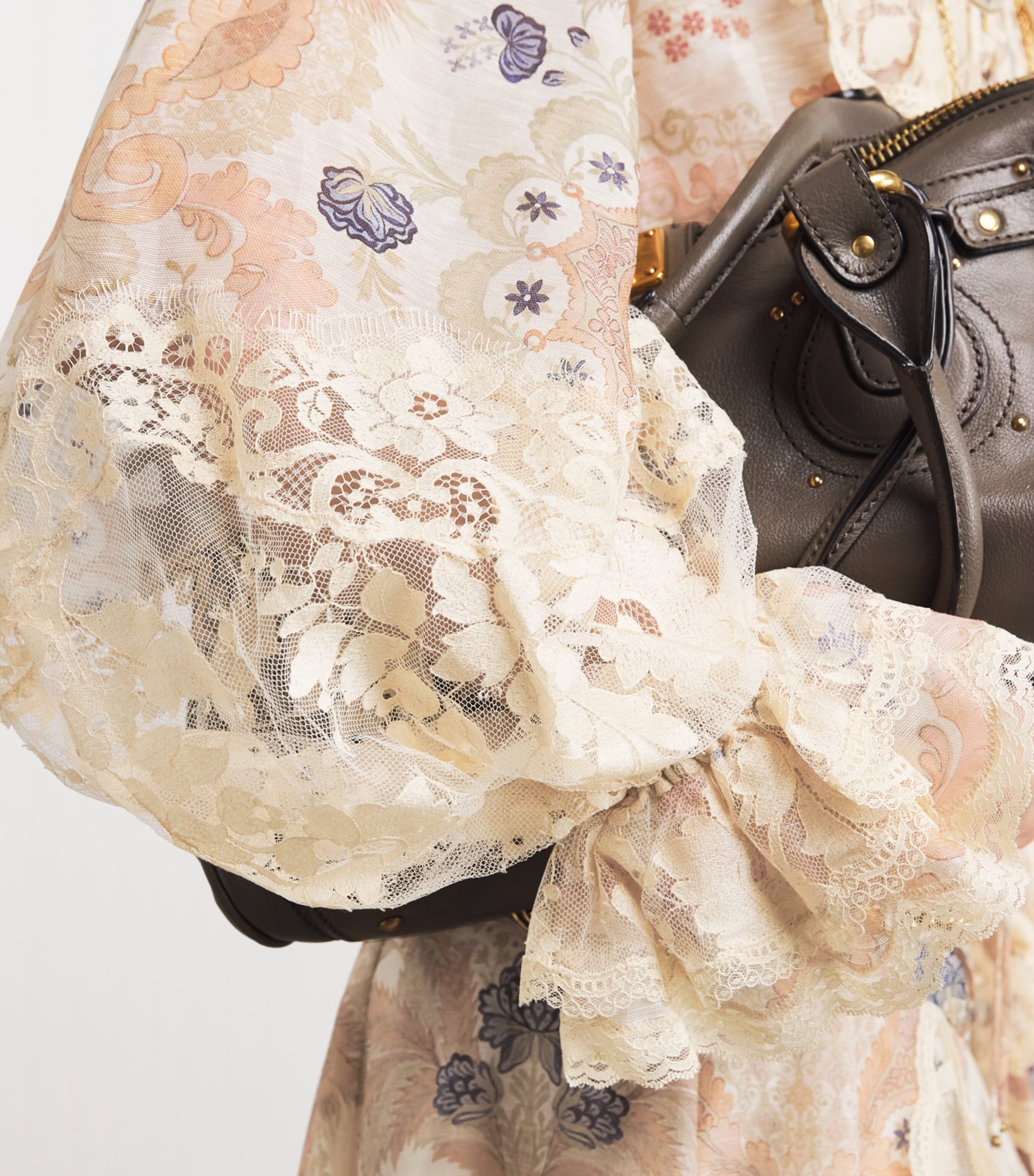 Linen-Silk Rebellion Lace-Up Blouse CRF CREAM FLORAL Image 6