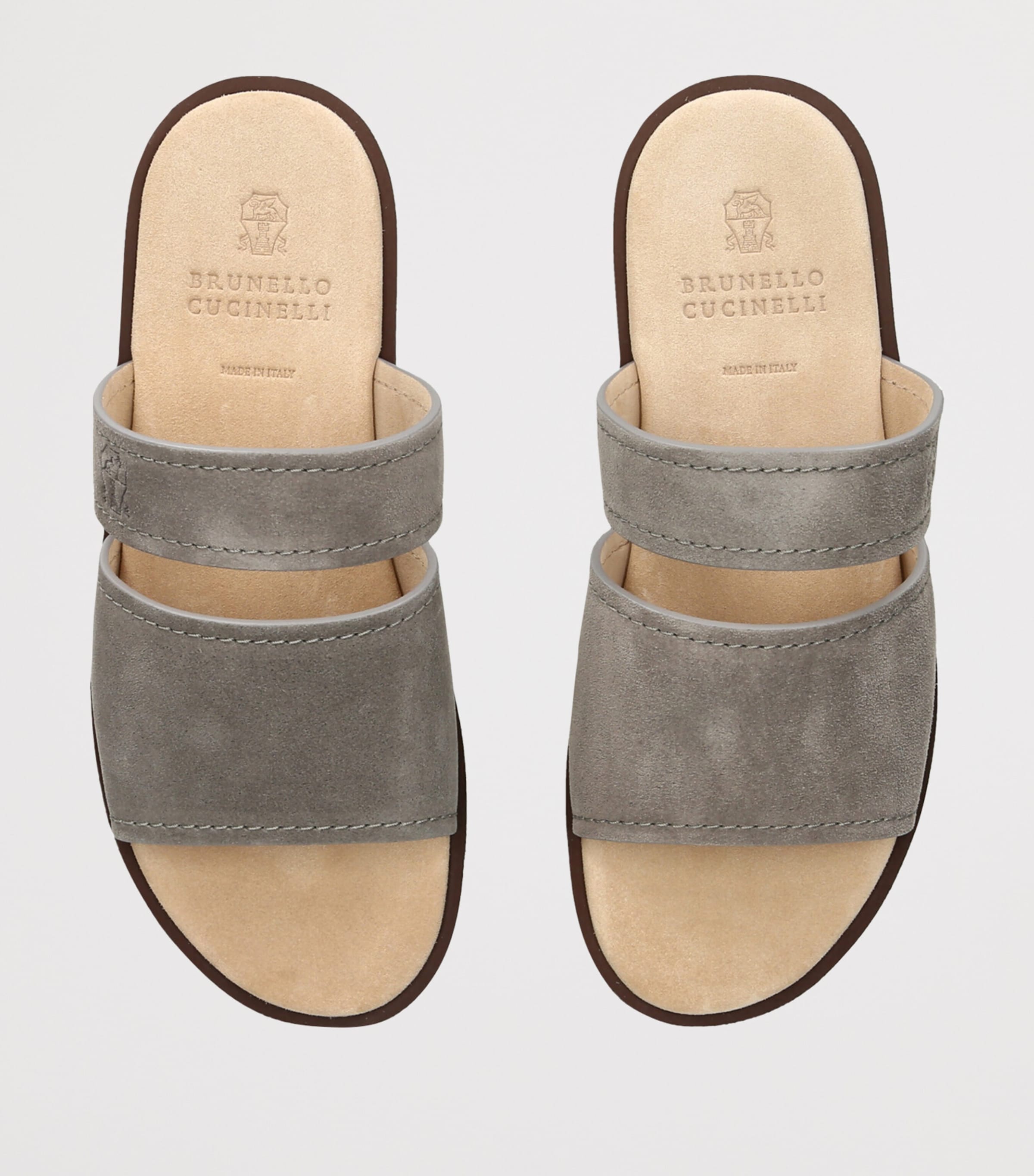Brunello Cucinelli Leather Slides Grey Image 4