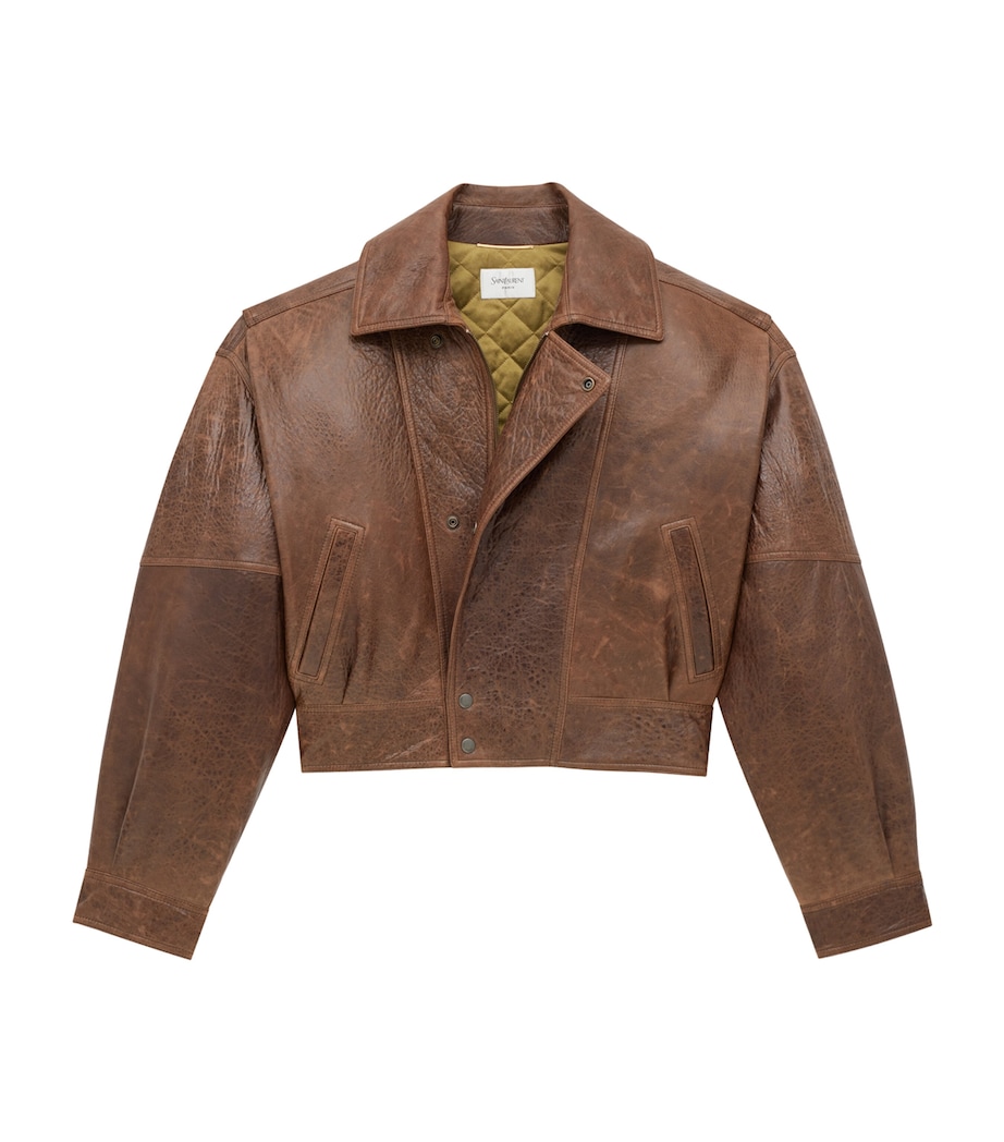 Saint Laurent Womens Leather Cropped Jacket Image 2