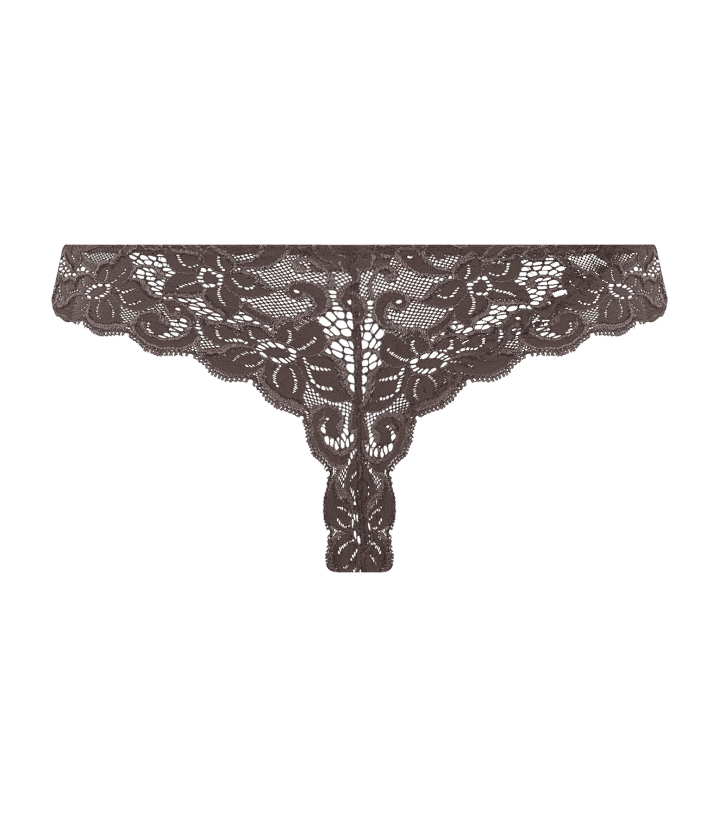 Hanro Womens Lace Moments Thong Dark Mocha Image 3