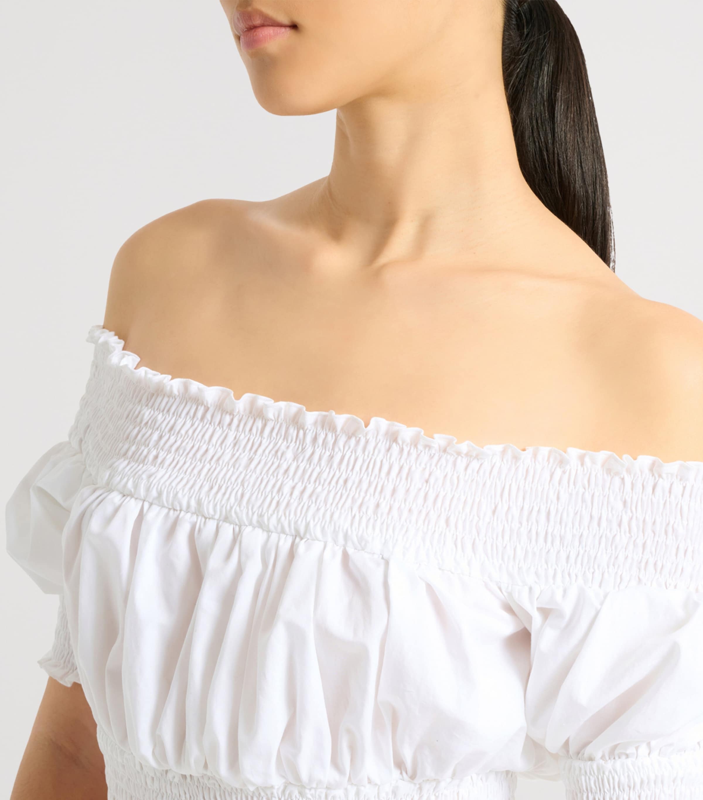 Balmain Womens Cotton Off-The-Shoulder Crop Top Blanc Optique Image 6