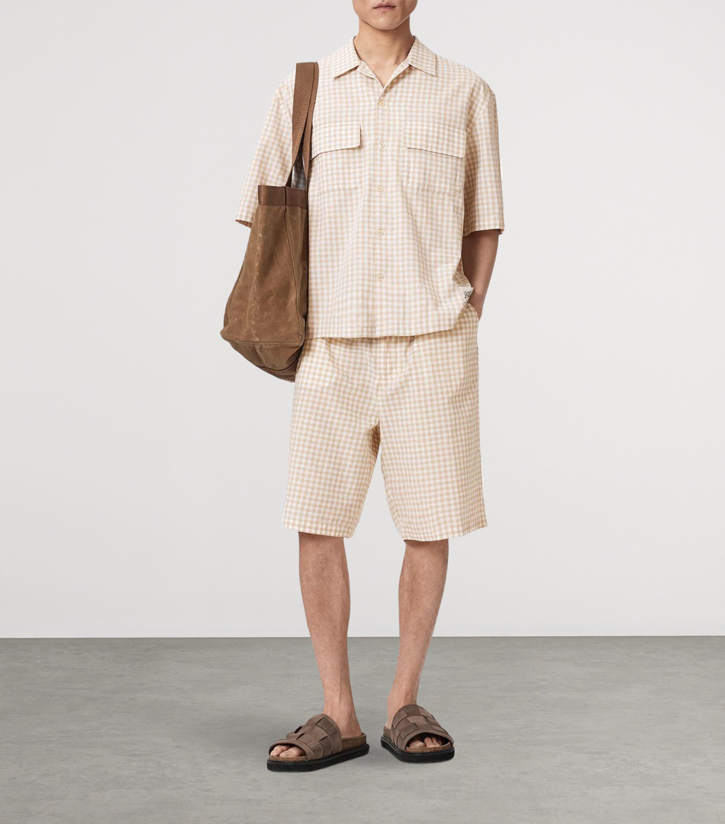 AllSaints Mens Organic Cotton Gingham Rockland Shorts Desert Yellow Image 5