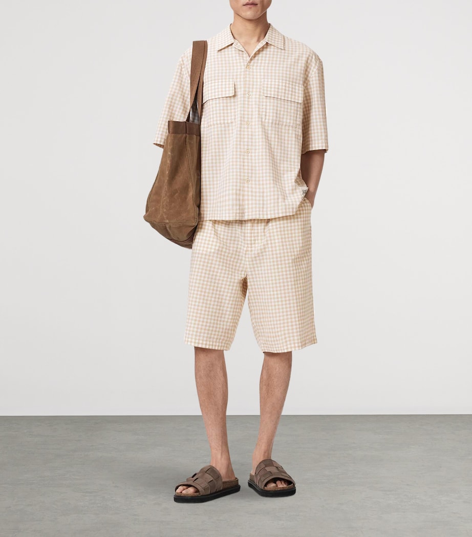 AllSaints Mens Organic Cotton Gingham Rockland Shorts Desert Yellow Image 5