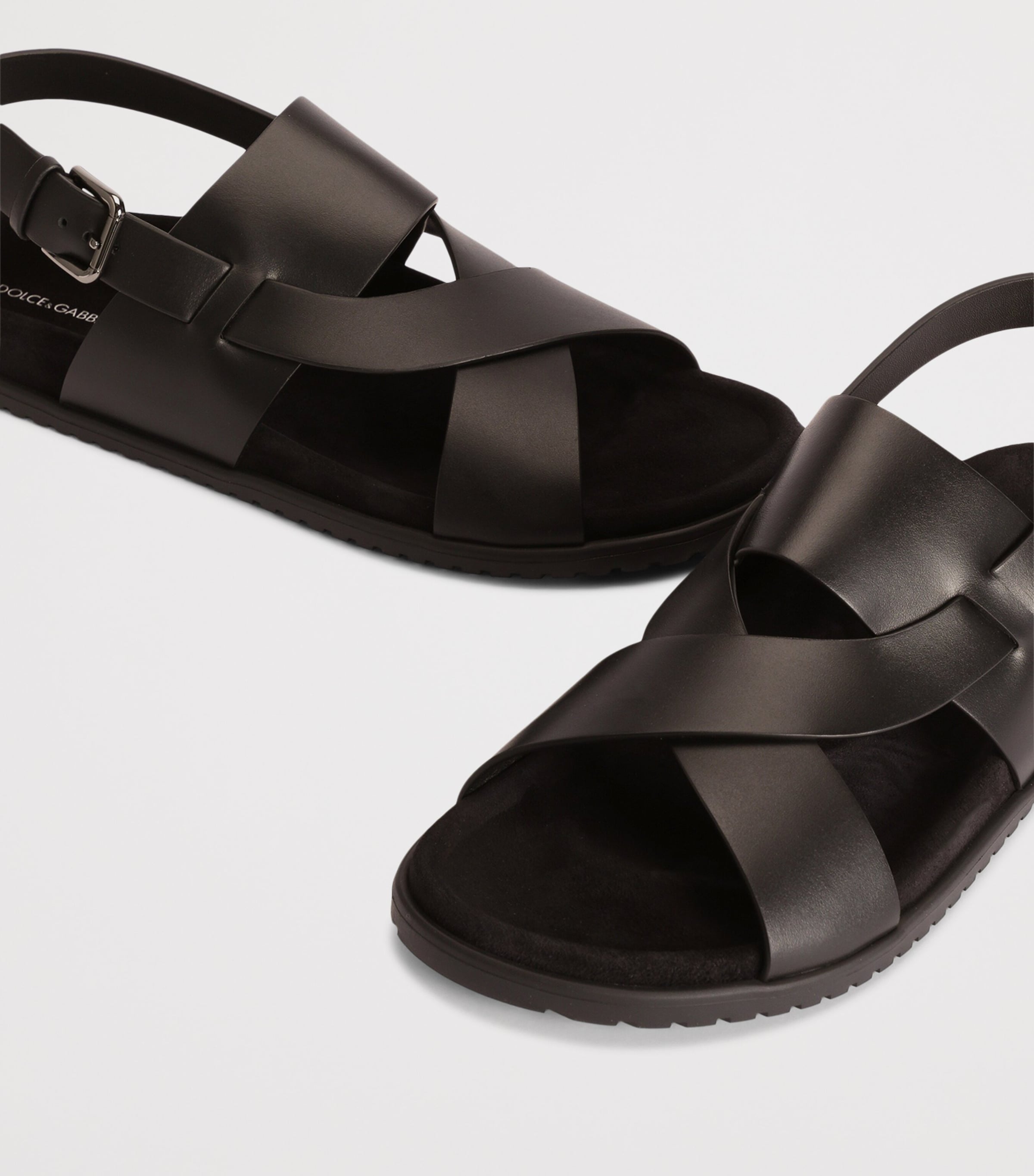 Dolce&Gabbana Leather Cross-Strap Sandals Black Image 4