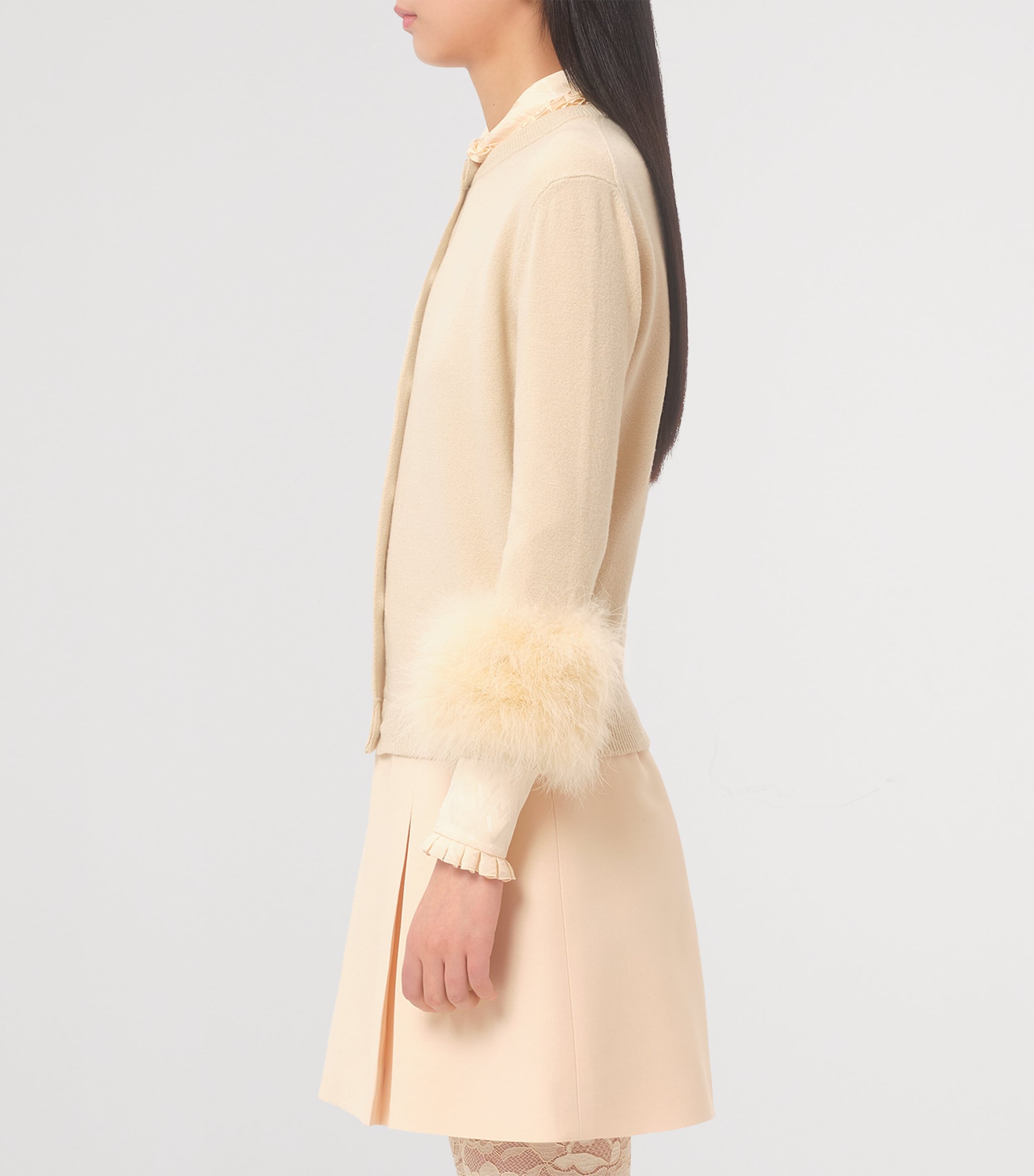 Wool Feather-Trim Cardigan ET5 Image 2