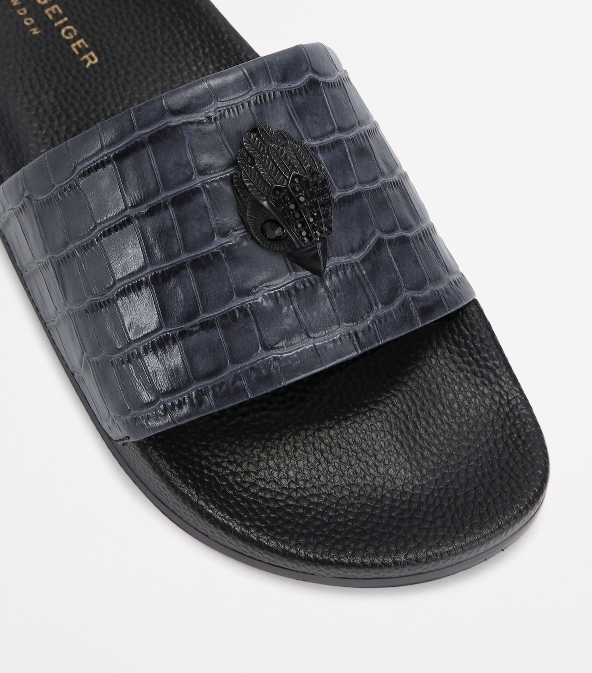 Leather Croc-Embossed Eagle Slides NAVY Image 3
