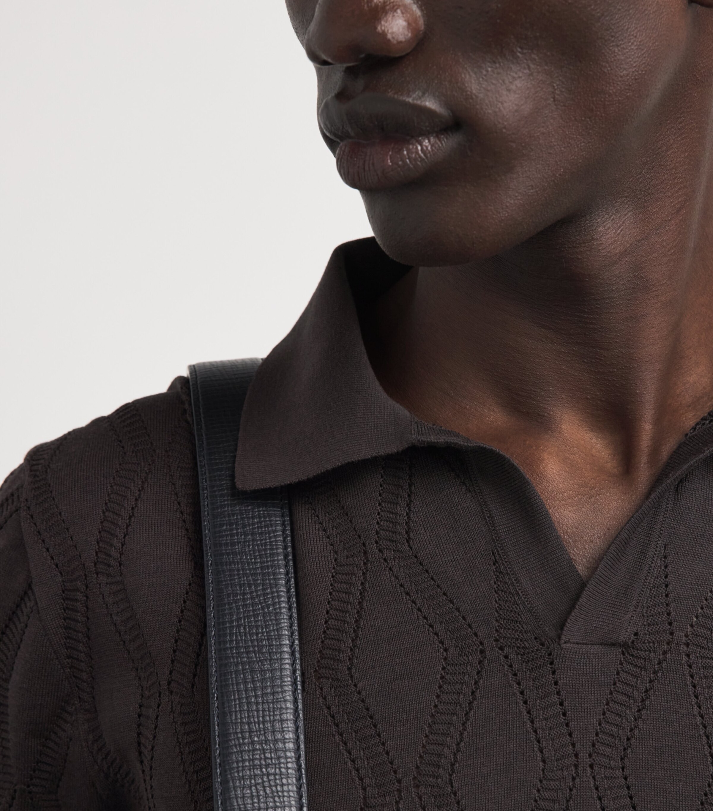 Agnona Mens Cotton-Silk Knitted Polo Shirt Brown Chocolate Image 3