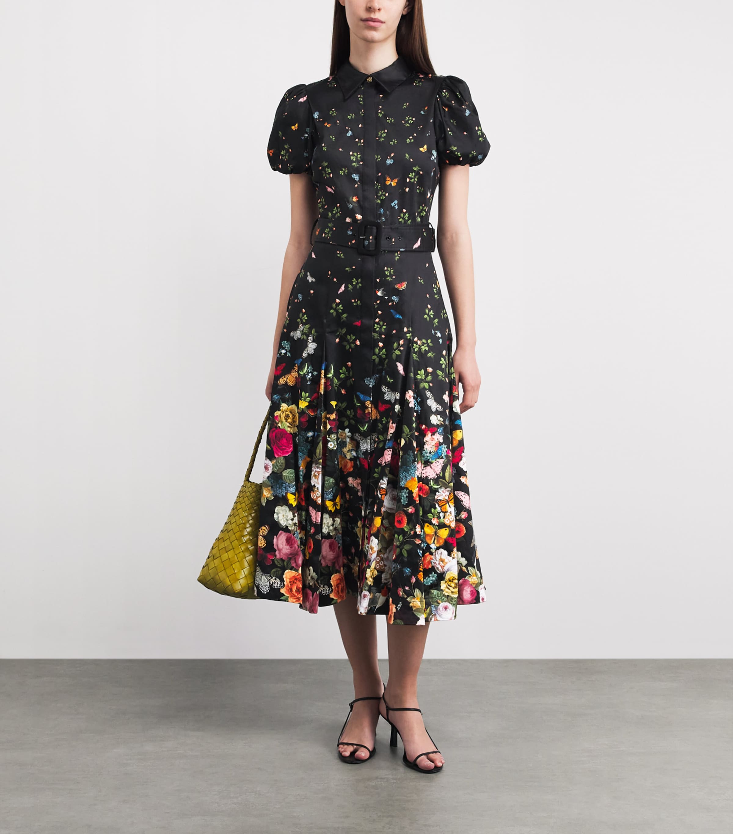 Alice+Olivia Womens Cotton-Blend Floral Henrietta Midi Dress Strngth Blck Image 2