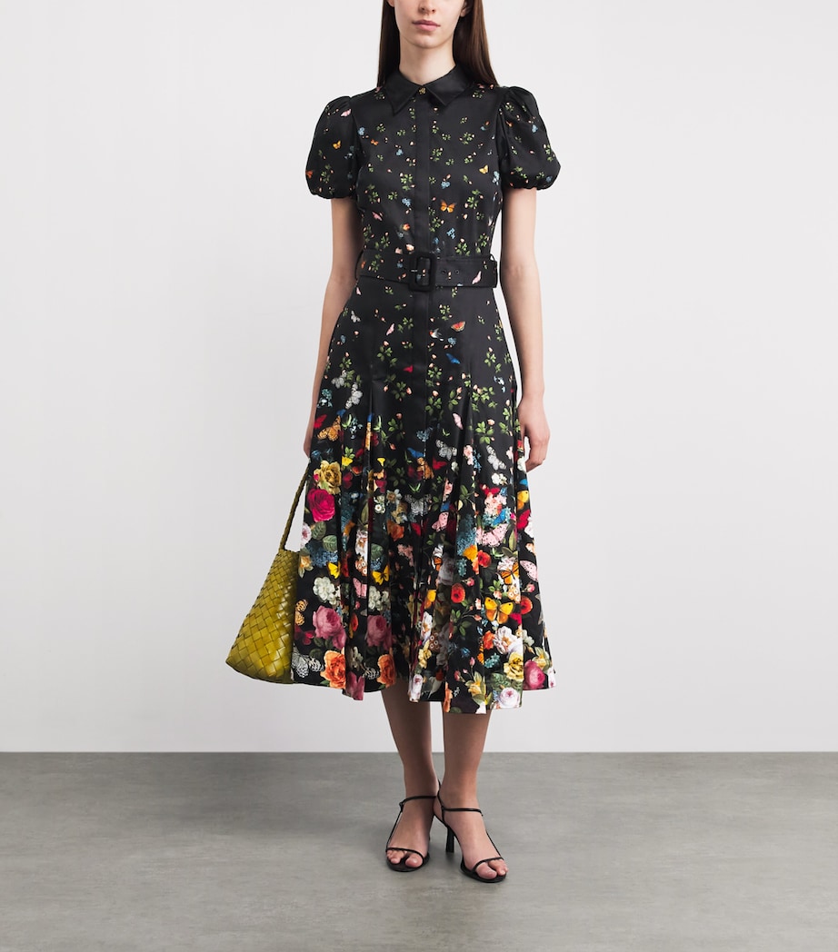 Alice+Olivia Womens Cotton-Blend Floral Henrietta Midi Dress Strngth Blck Image 2