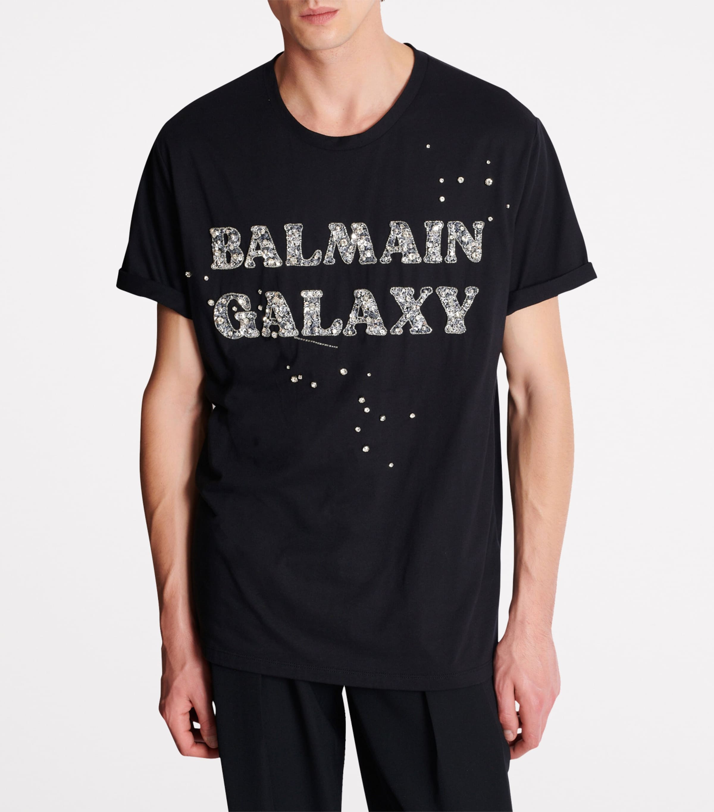 Balmain Silver Embroidered Galaxy Logo T-Shirt | Harrods US