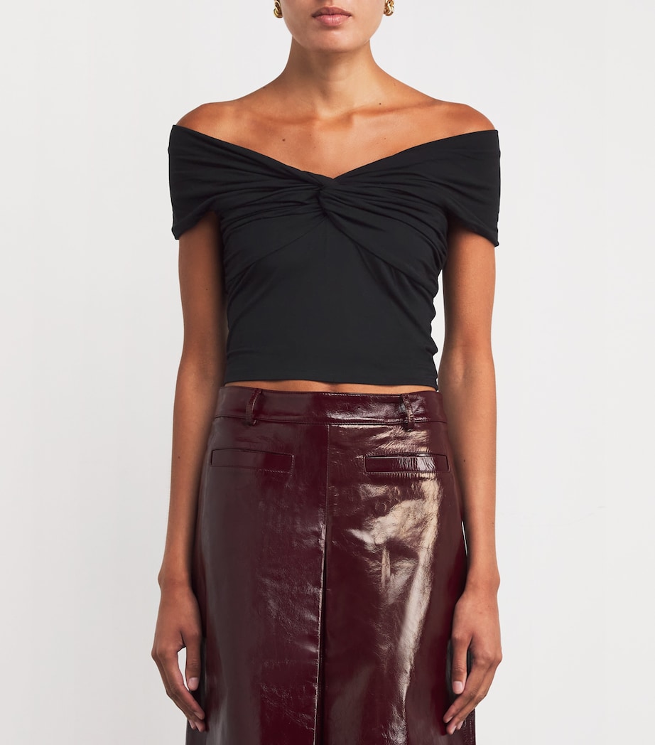 Stretch-Jersey Twist Off Crop Top BLACK001 Image 3
